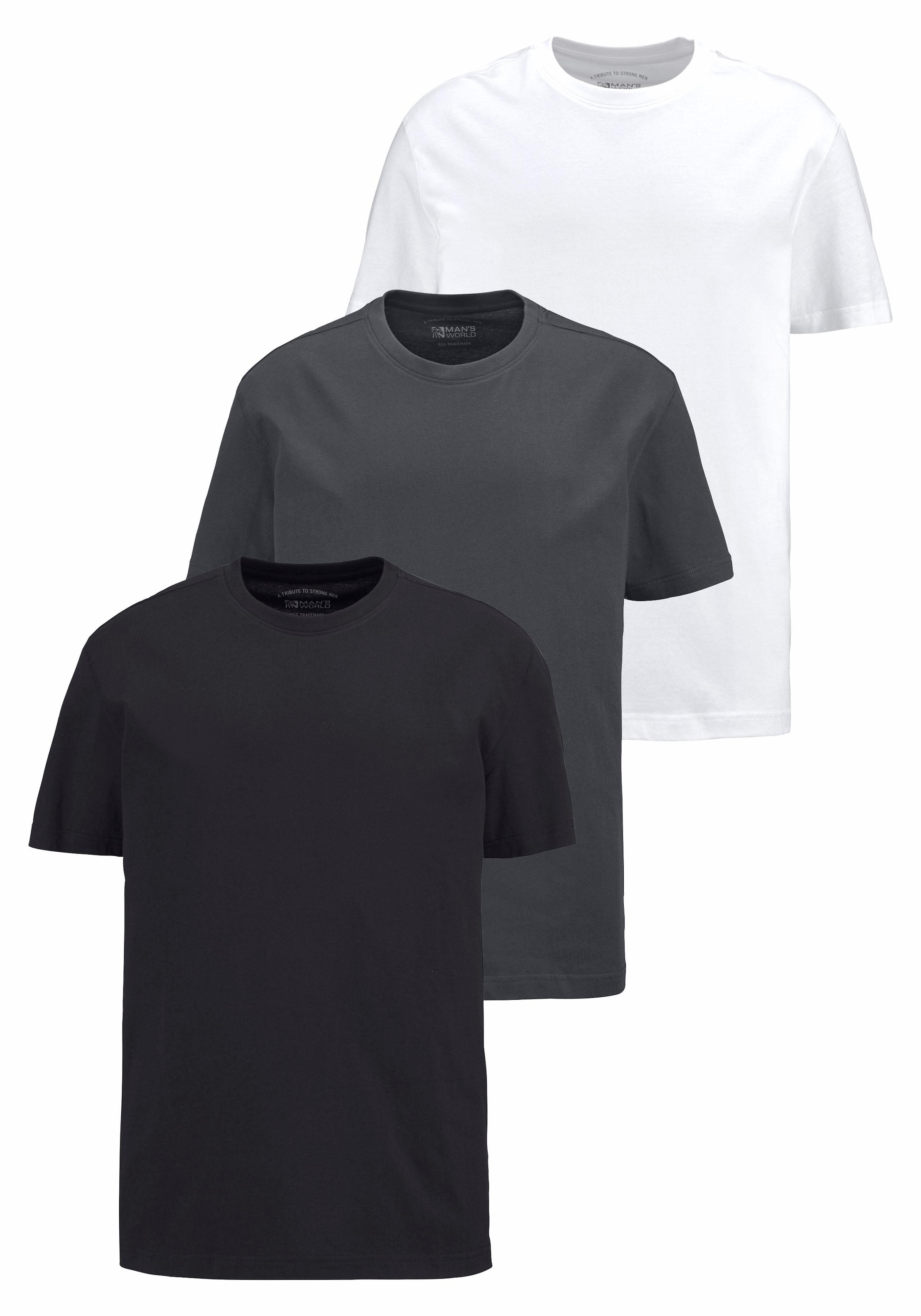 Mans World Rundhalsshirt 3er-Pack, Kurzarm, normale Passform, aus Baumwolle, im 3er-Pack