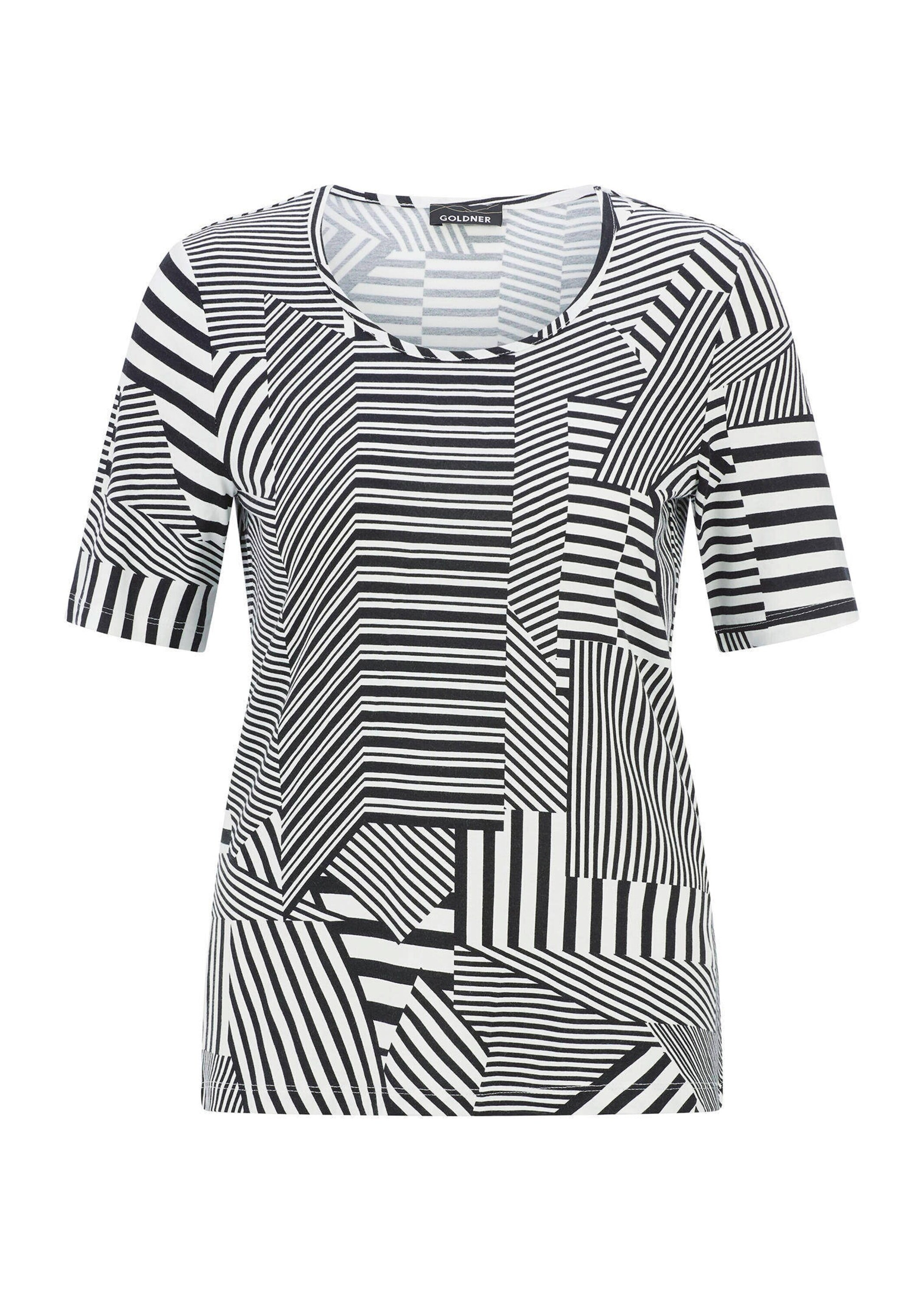 GOLDNER Kurzarmshirt "Viskoseshirt mit abstraktem Streifendruck" stretchbequemer Viskosejersey