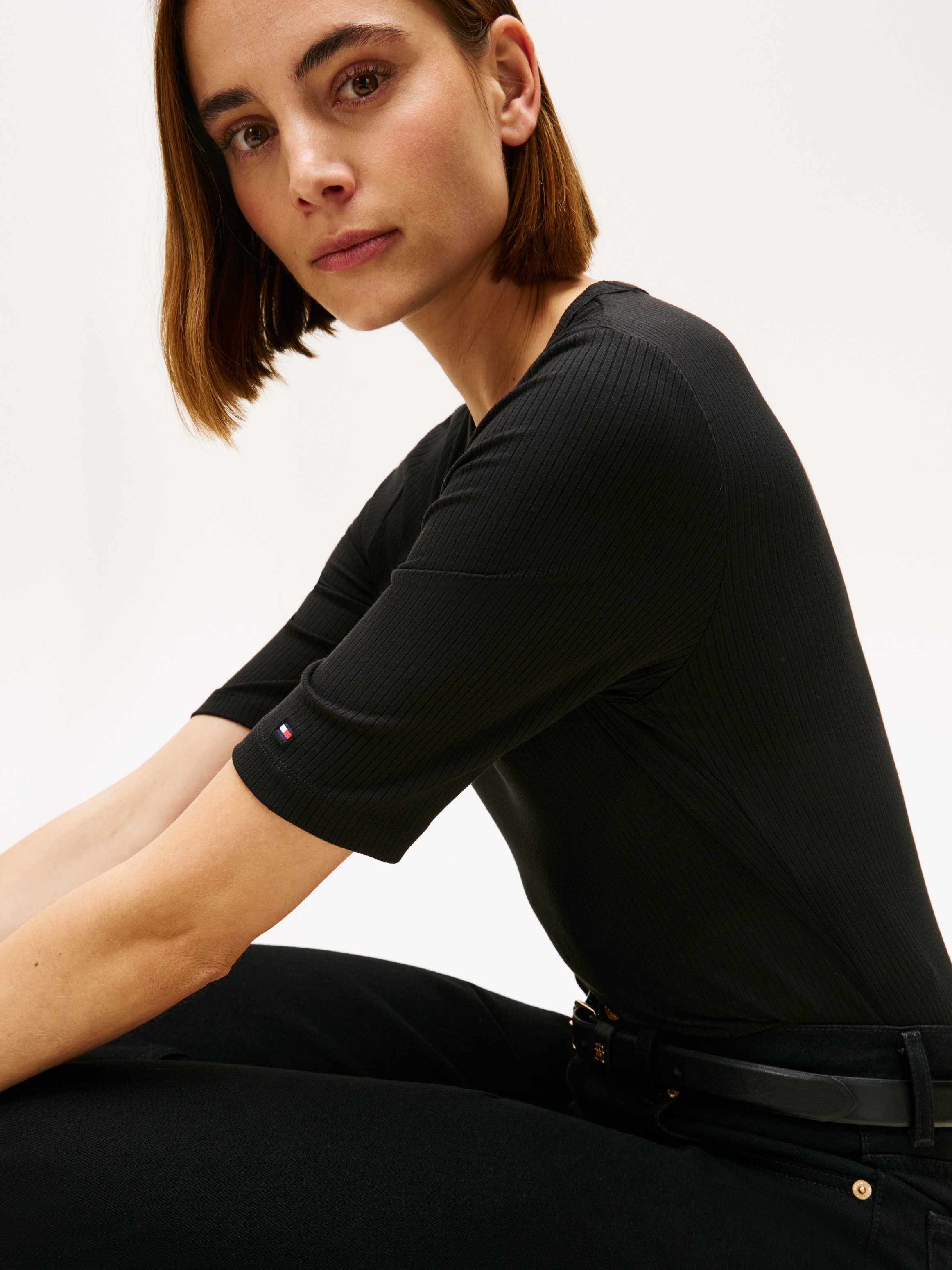 Tommy Hilfiger Kurzarmshirt "SLIM 5X2 RIB C-NK 1/2 SLV", in gerippter Struk günstig online kaufen
