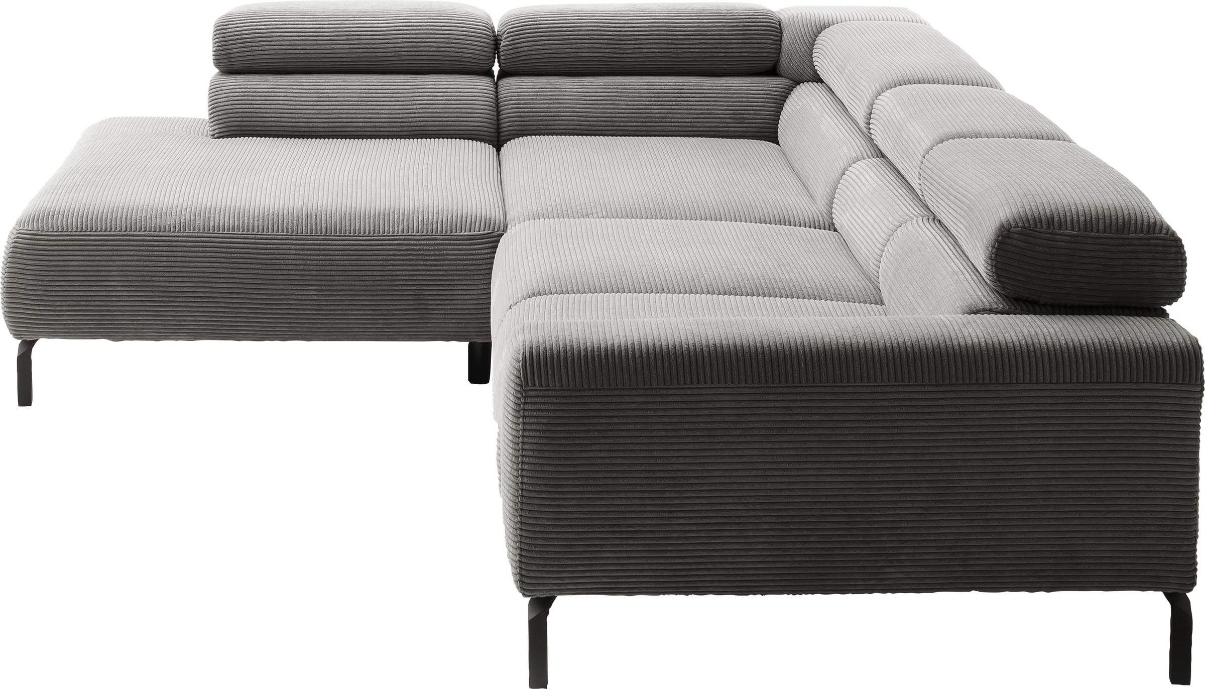 Places of Style Ecksofa »Antonelli, L-Form, inkl. Kopfteilverstellung, Breite 312 cm«, mit elektrischer Sitztiefenverstellung, in Cord, dunkelgrau