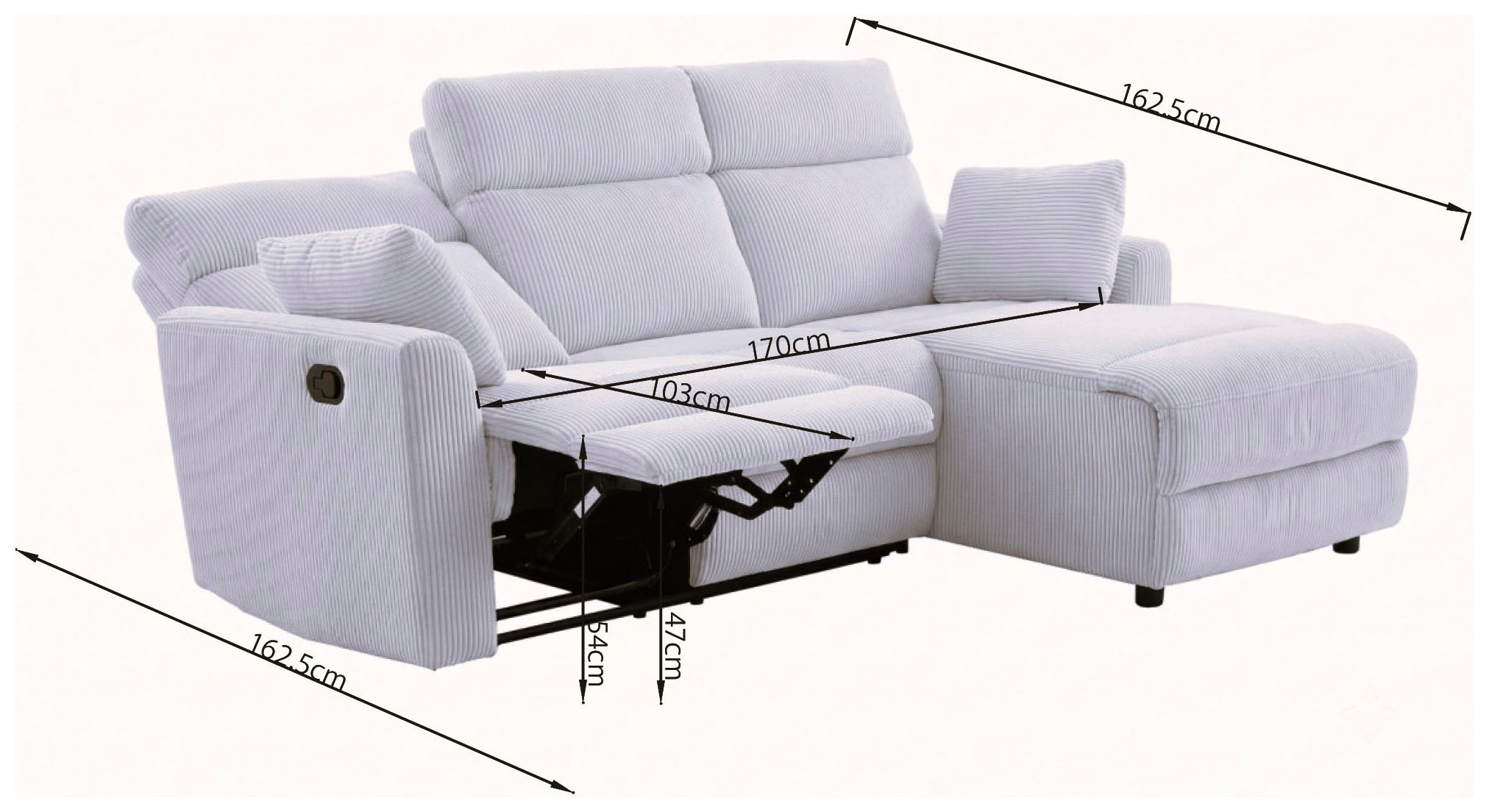 OTTO home Ecksofa »JENNA, L-Form,  236cm, manuelle u. elektrische Funktion, mit USB A/C,« Liegefunktion 105°-150°, Federkern, in Struktur fein oder Cord-Bezug