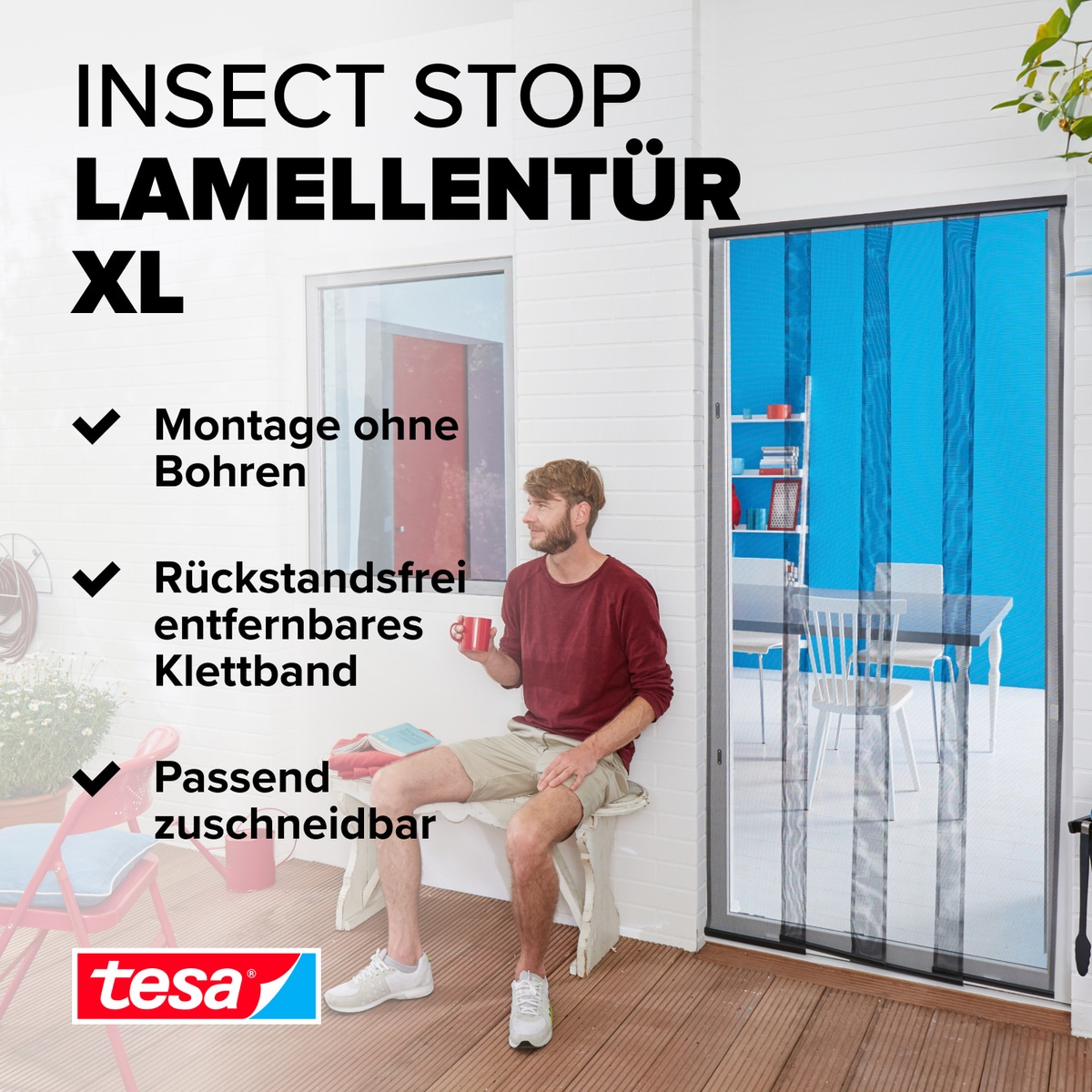 tesa Insektenschutz-Tür »Insect Stop Standard Fliegengitter für Türen - 1.20 m : 2.5 m«, Lamellentür für Balkon & Terrasse - schwarz / anthrazit