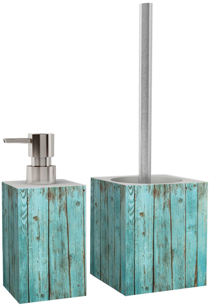 Sanilo Badaccessoire-Set »Lumber« bestehend aus WC-Sitz, Badteppich, Stöpsel, Seifenspender, WC-Bürste