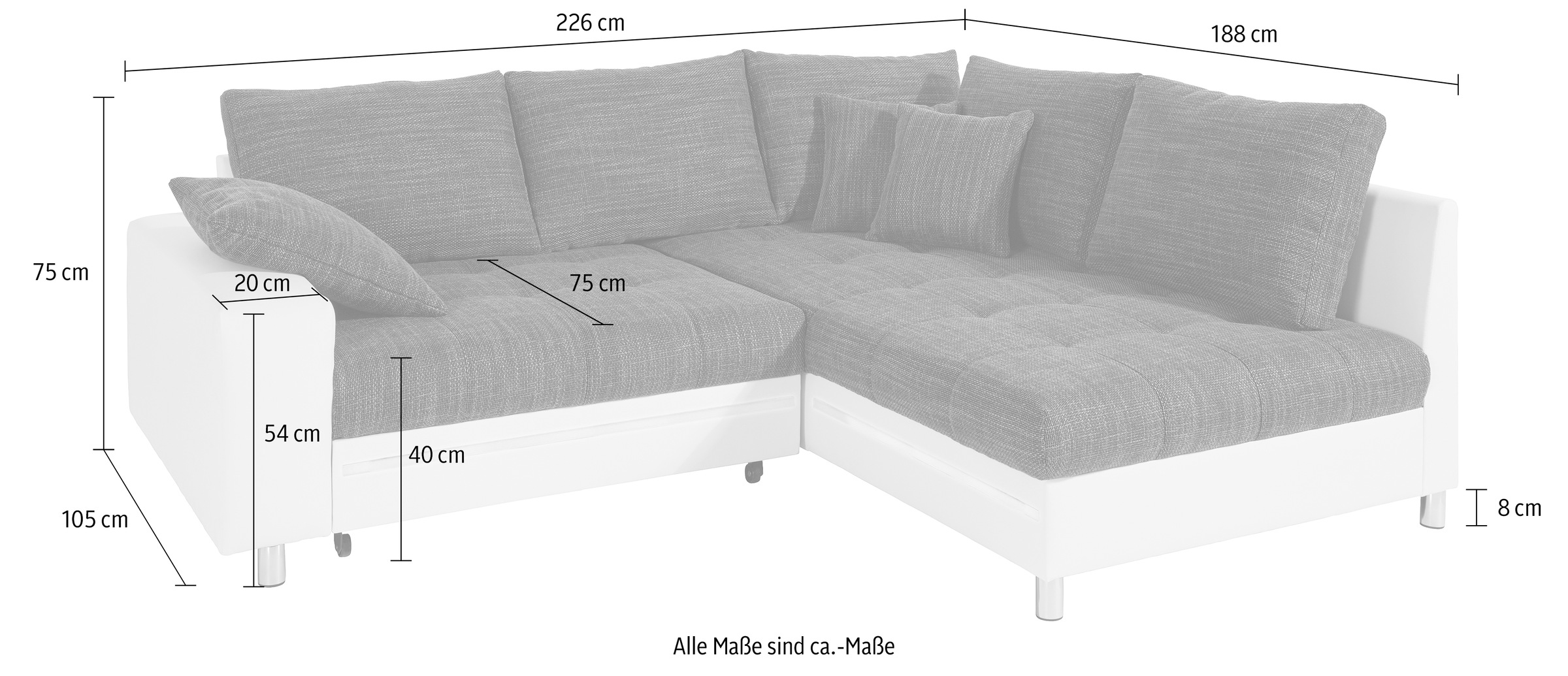 Ecksofa, Sofaecke, Polsterecke, Wohnzimmergarnitur 226 x buy 188