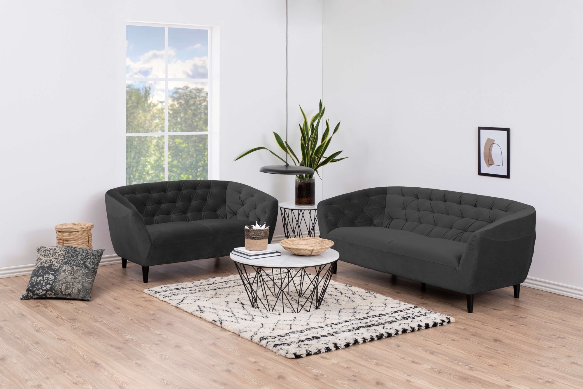 ACTONA GROUP 2-Sitzer »Ria Sofa, Couch, Doppelsofa, Loveseat,«, Samtstoff, Massivholz-Beine, Taschenfederkern, Tufting, mit Armlehnen