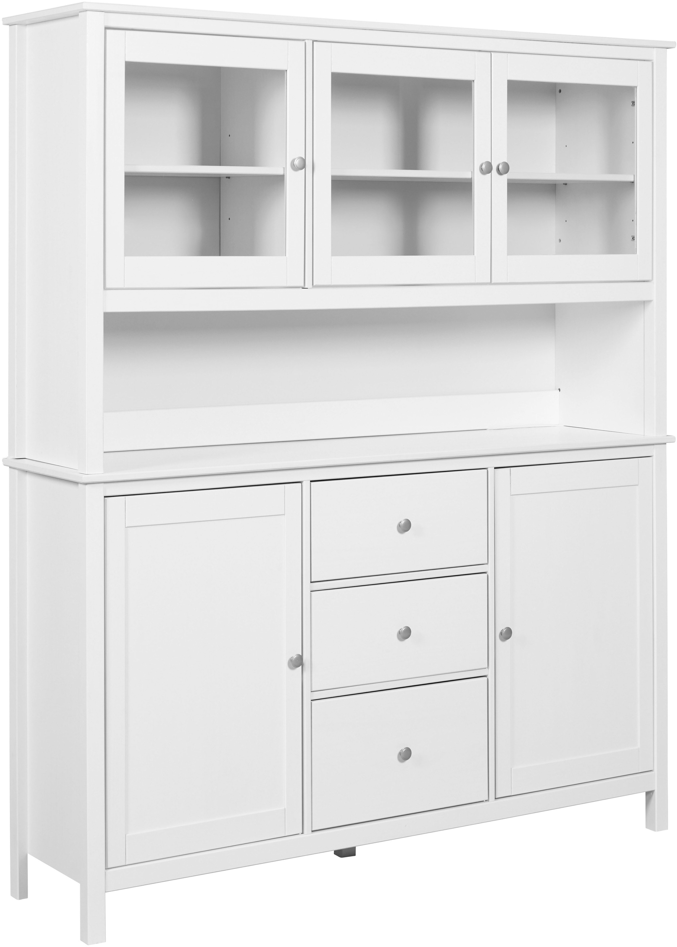 Inter Link Buffet »Pinora, Vitrine Kiefer Massivholz, Küchenschrank Weiss lackiert« 1 Stk. tlg. Geschirrschrank im Skandi Look, viel Stauraum, 160 x 39,50 x 197 cm