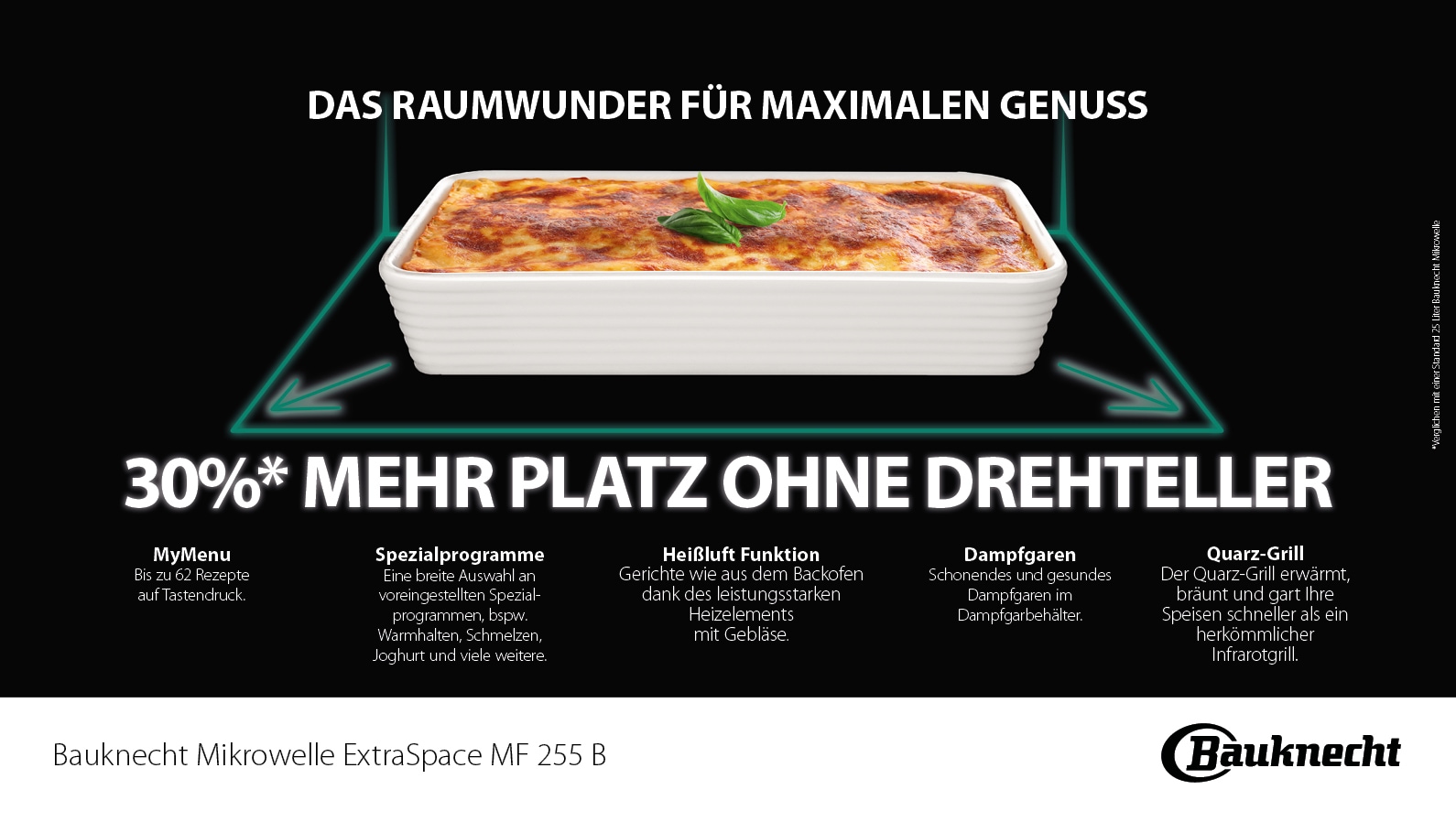 BAUKNECHT Mikrowelle »MF 255 B«, Heißluft-Mikrowelle-Grill, intelligente Technologie ohne Drehteller