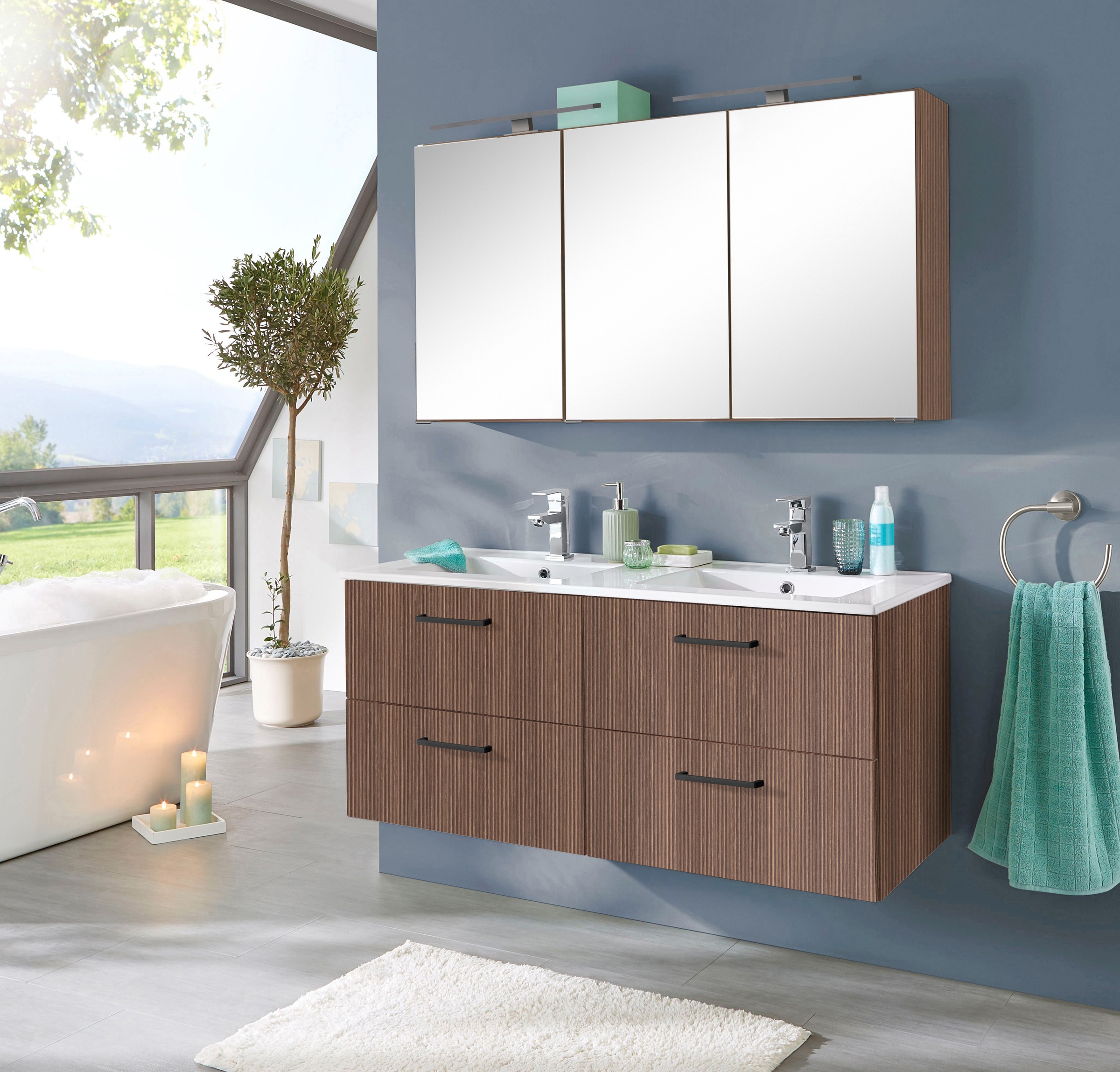 welltime Doppelwaschtisch "Trento", Badmöbel in Breite 120 cm, 2 Doppel-Was günstig online kaufen