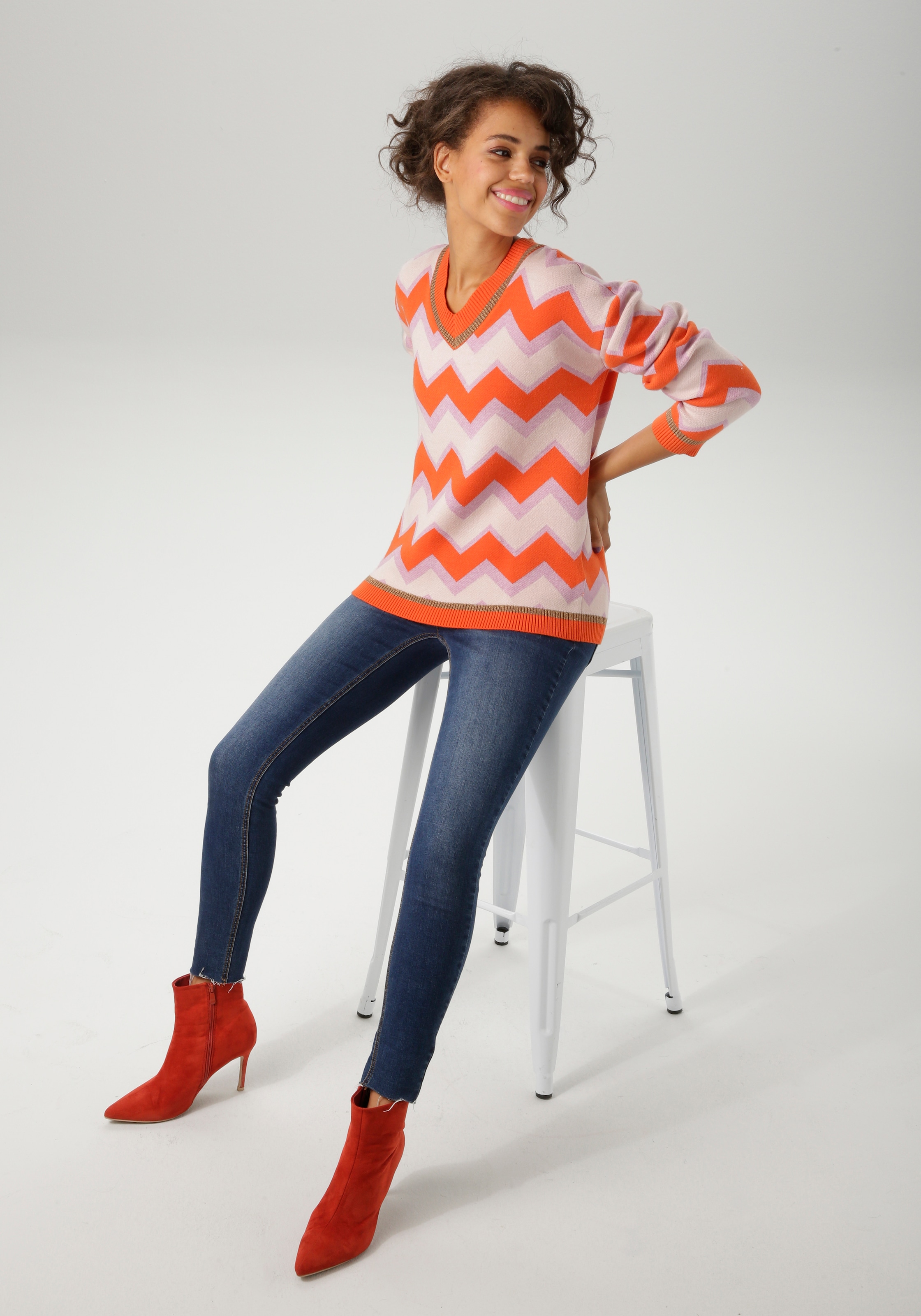 Aniston CASUAL Strickpullover, im interessantem Zick-Zack-Muster - NEUE KOLLEKTION