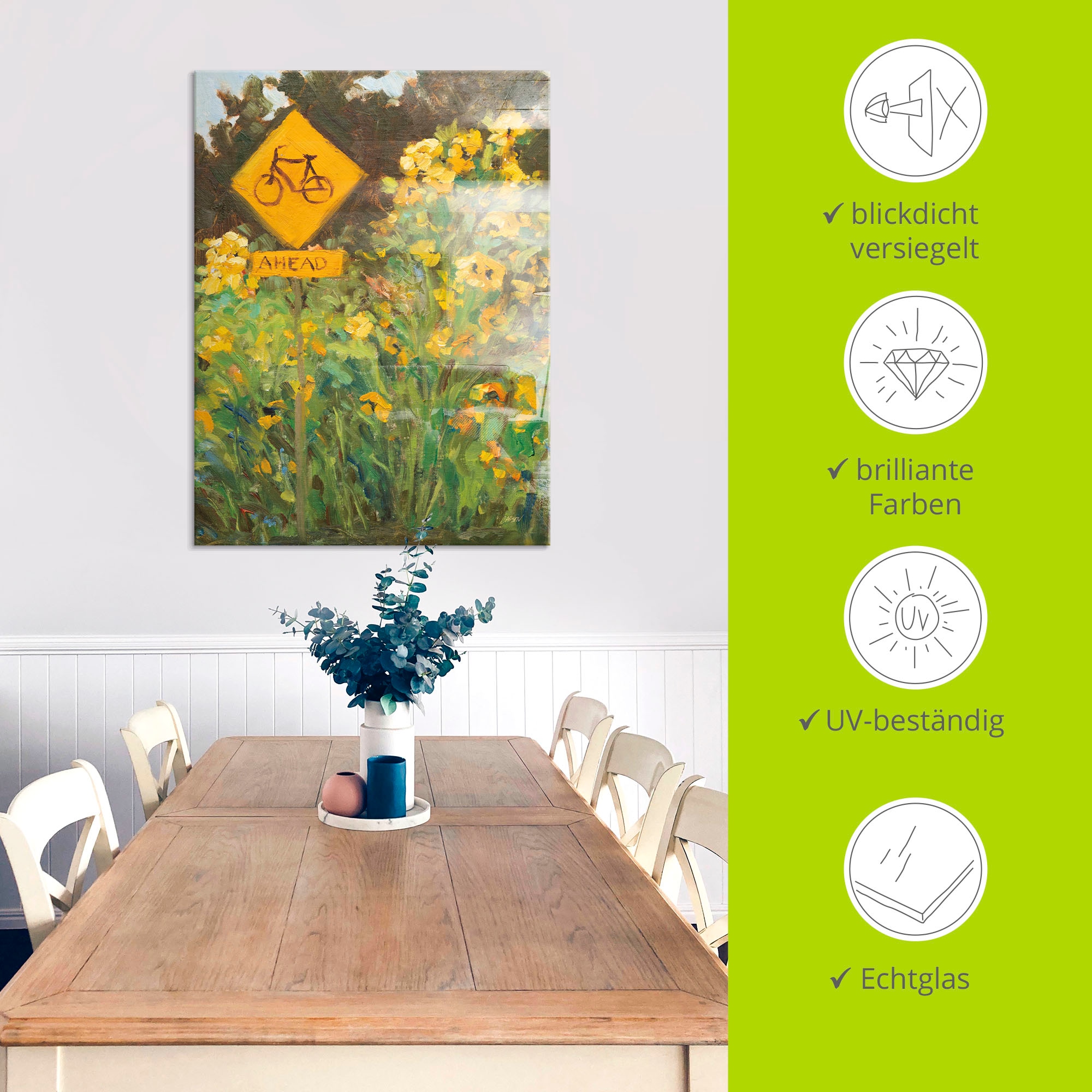Artland Glasbild »Bicycle Crossing« Blumenwiese 1 Stk. tlg. in verschiedenen Größen