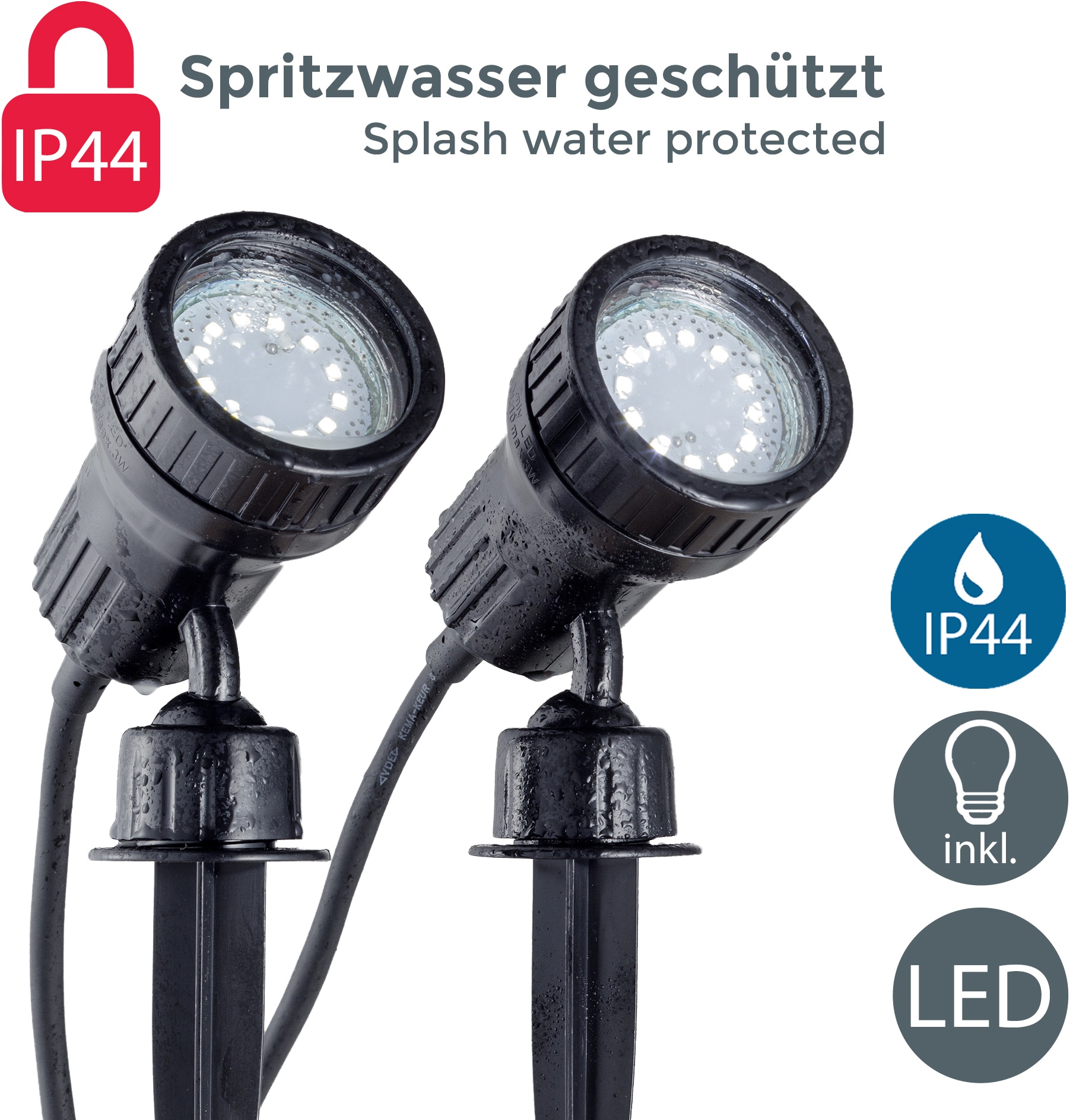 B.K.Licht LED Gartenleuchte »Nima«, 2 flammig, Leuchtmittel GU10 | Leuchtmittel wechselbar, LED Gartenstrahler, Erdspieß, Außenstrahler, Spießstrahler, 2er SET