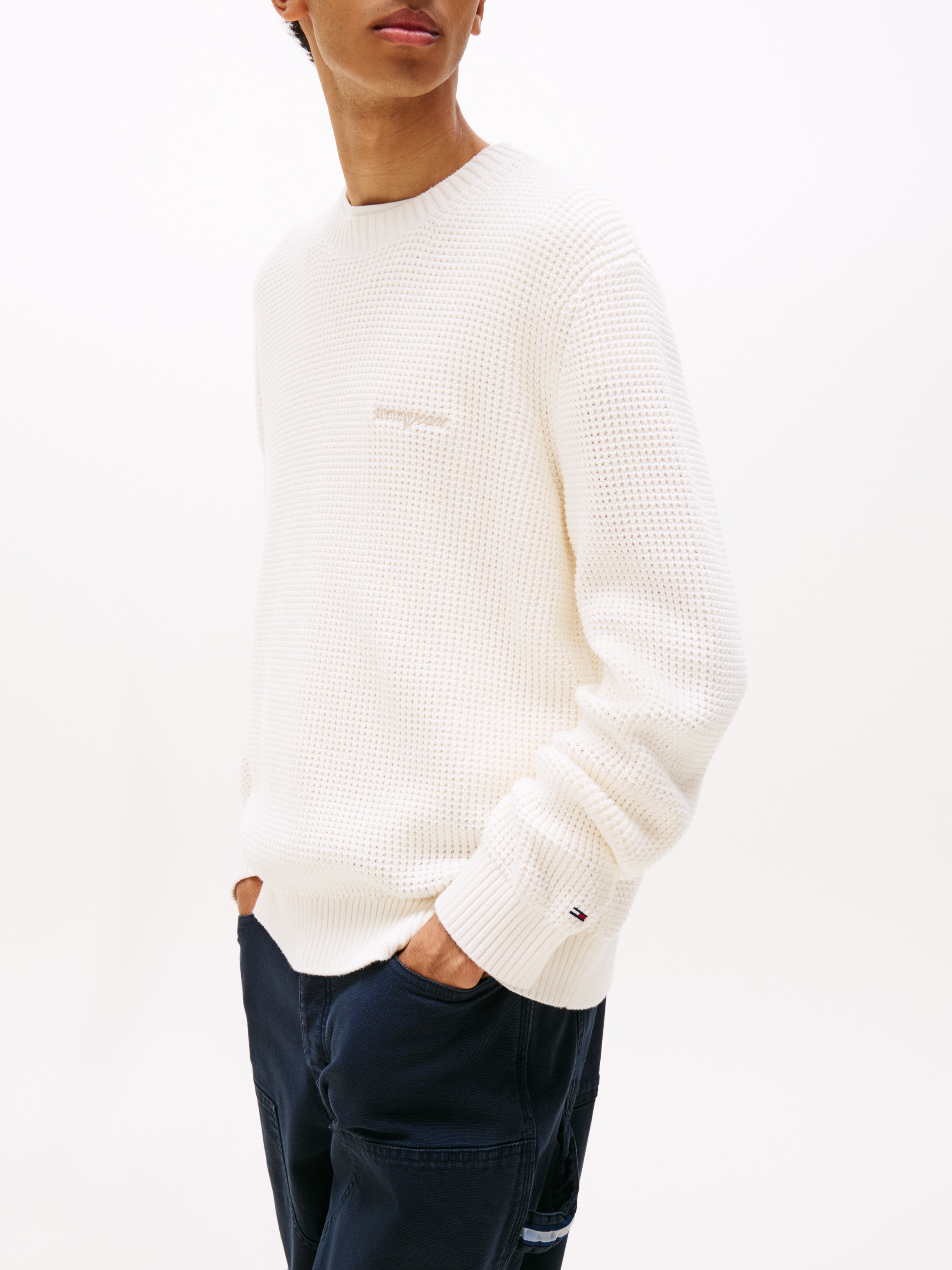 Tommy Jeans Strickpullover "TJM SCRIPT CHUNKY", Regular Fit, Rundhals Waffe günstig online kaufen