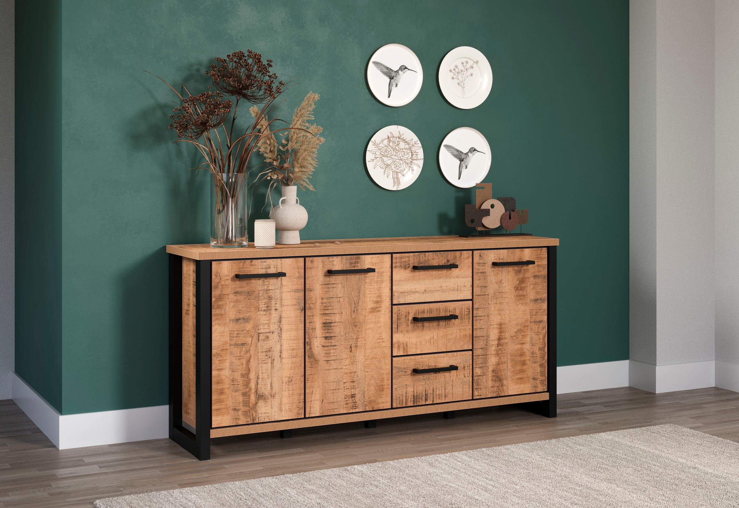 Home affaire Sideboard "Elda" 1 Stk. tlg. Sideboard mit 3 Türen & 3 Vollaus günstig online kaufen