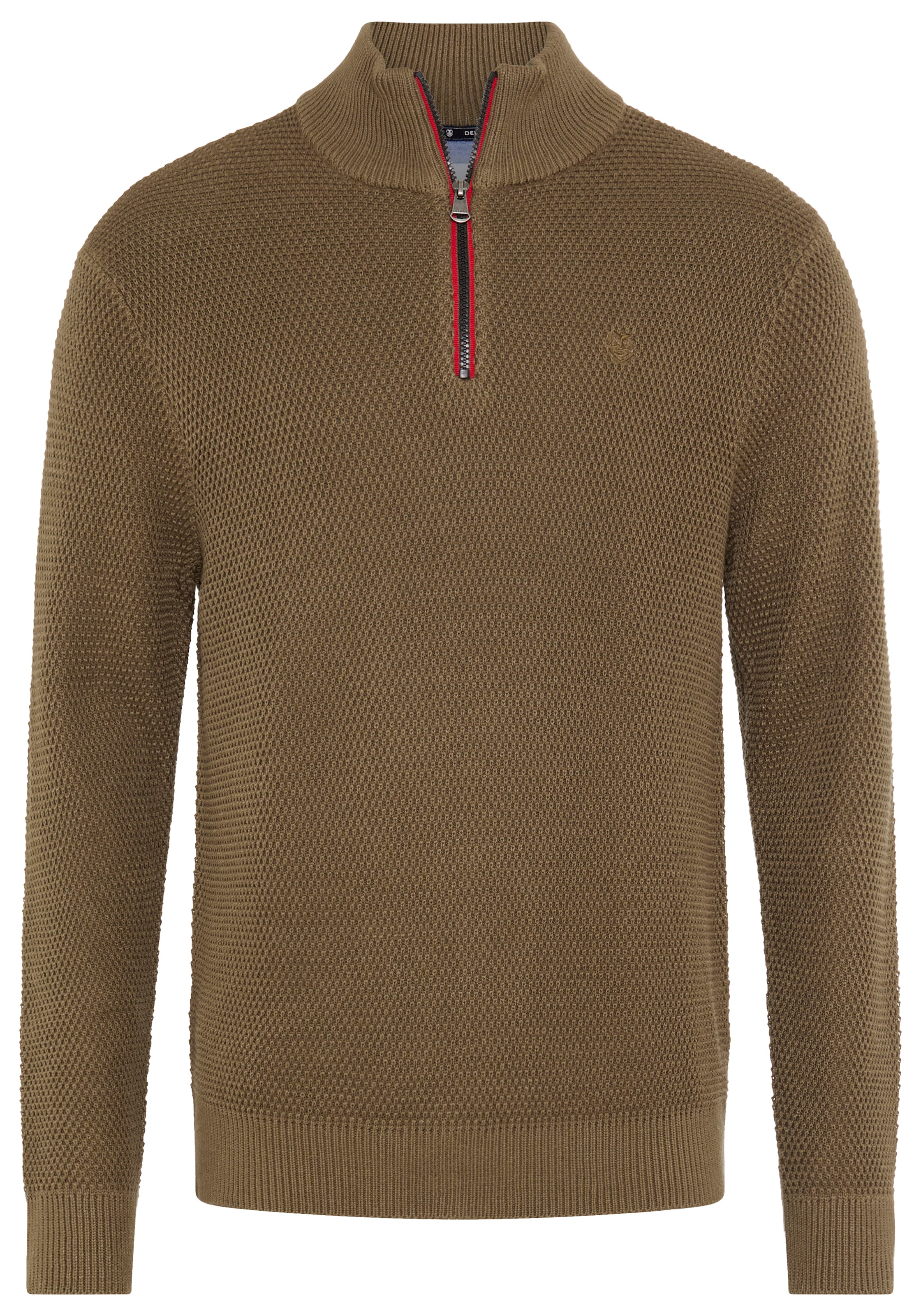 DELMAO Troyer »Neue Kollektion! Highlight Kontrast- Reißverschluß« aus Strickmaterial, Regular Fit, mit Label-Applikation