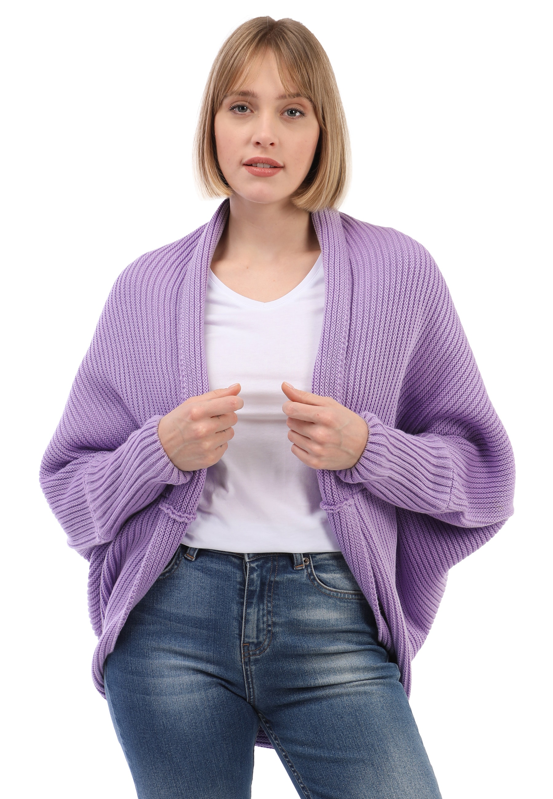 Felix Hardy "Langärmelige Strickjacke aus Wollmischung mit Fledermausärmeln"