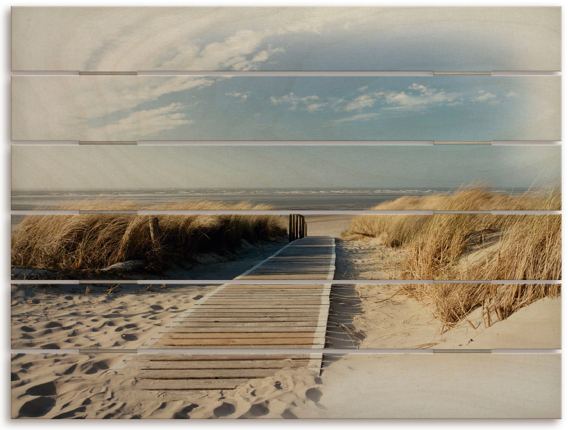 Artland Holzbild »Nordseestrand auf Langeoog - Steg«, Strandbilder, (1 St.)