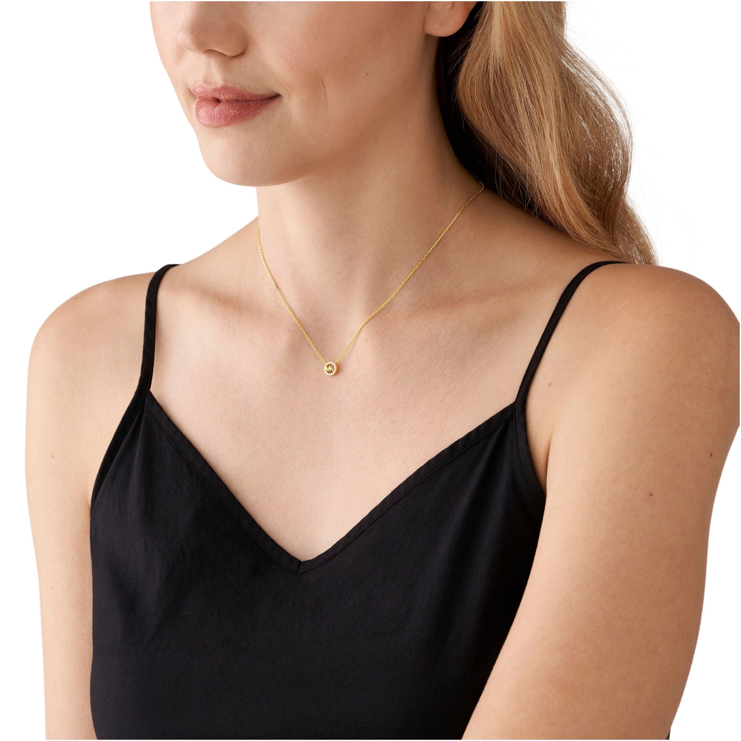 Kette mit Anhänger MICHAEL KORS "Schmuck Geschenk Silber 925 Halsschmuck PREMIUM", gold (gelbgoldfarben, kristallweiß), Halsketten, Damen, Silber 925 (Sterlingsilber), L: 43, glitzernd, mit Zirkonia (synth.) 3