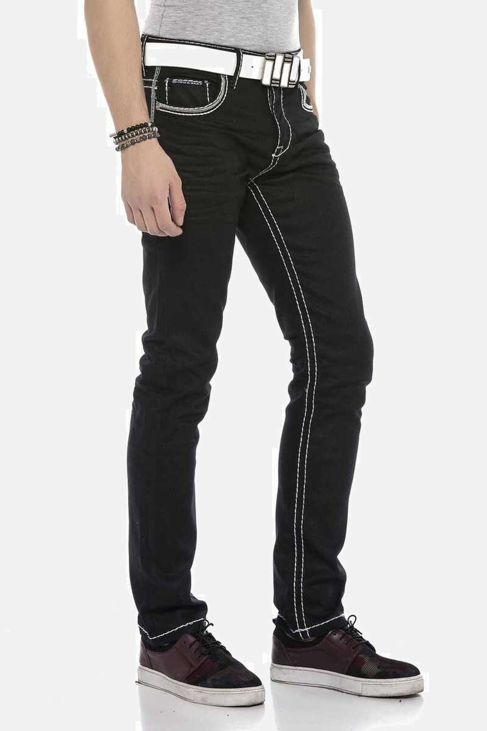 Gerade Jeans CIPO & BAXX "Jeans", Damen, Gr. 38, Länge 32, schwarz, 100% Baumwolle, unifarben, regular fit lang, Jeans, mit farblich abgehobenen Nähten, CD553 3