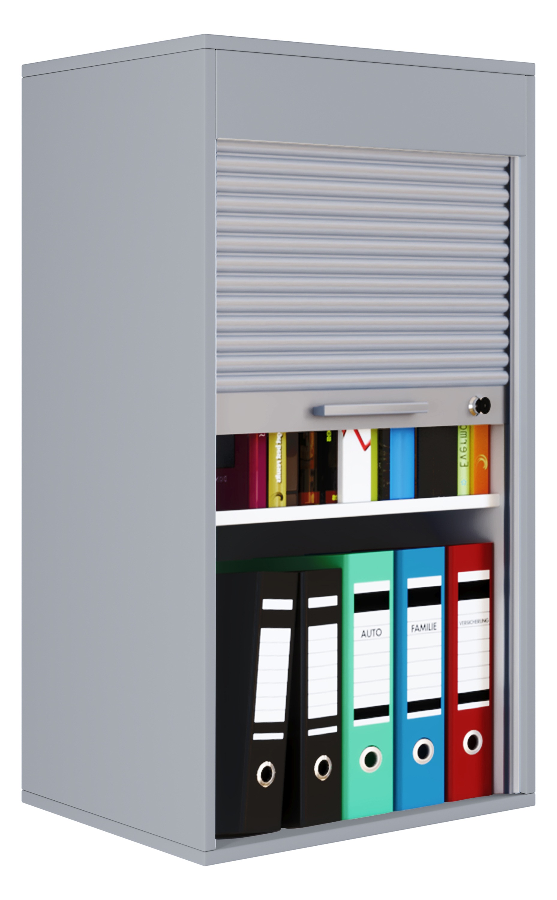 Aktenschrank VCM, B:50cm T:40cmgrau, Obermaterial: 100% Holz Wood., Büro, Schränke, "Holz Büroschrank Aktenschrank Rollladen Aktos L"