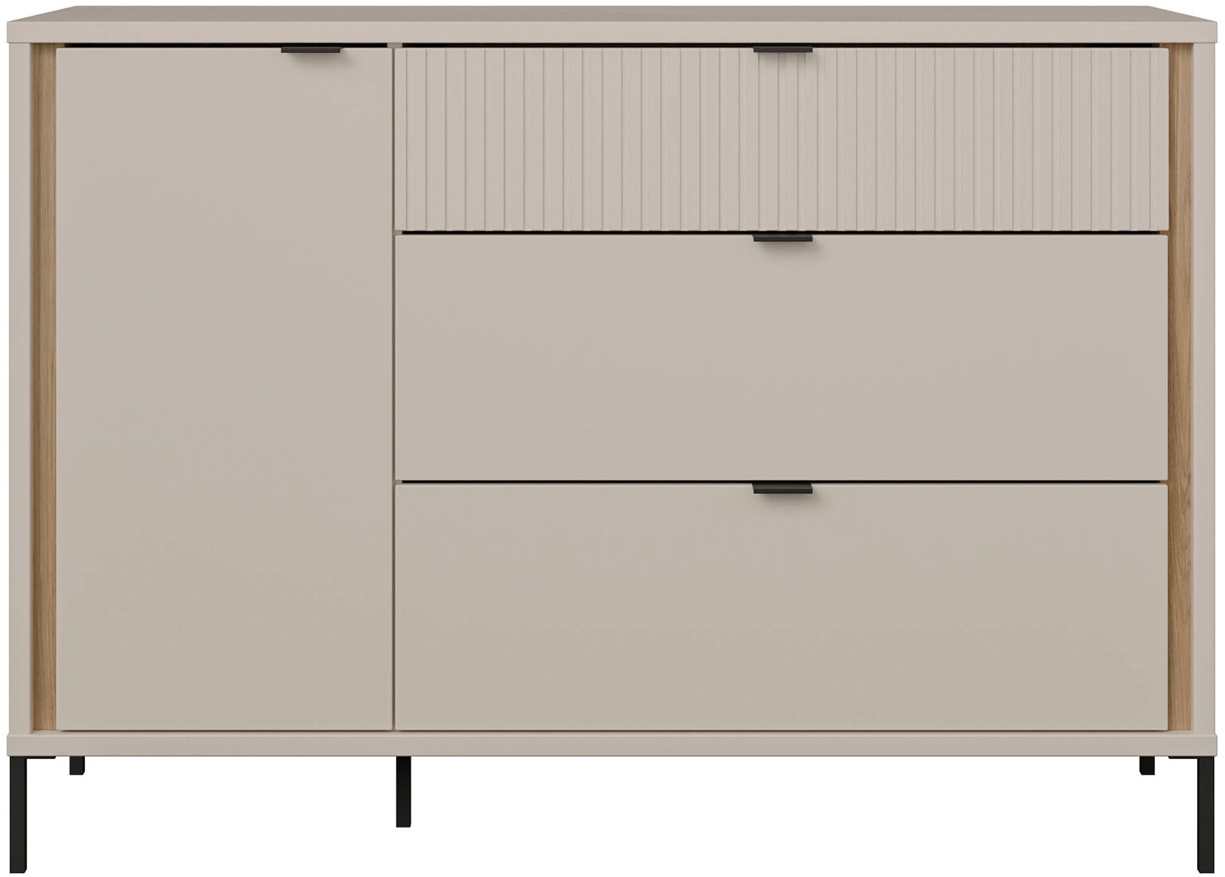 FORTE Sideboard »Forte Seravel Kommode 124 cm, Kashmir Beige/Mauvella Eiche« B/H/T 124,1/87,2/41,5 viel Stauraum, Lamellenoptik