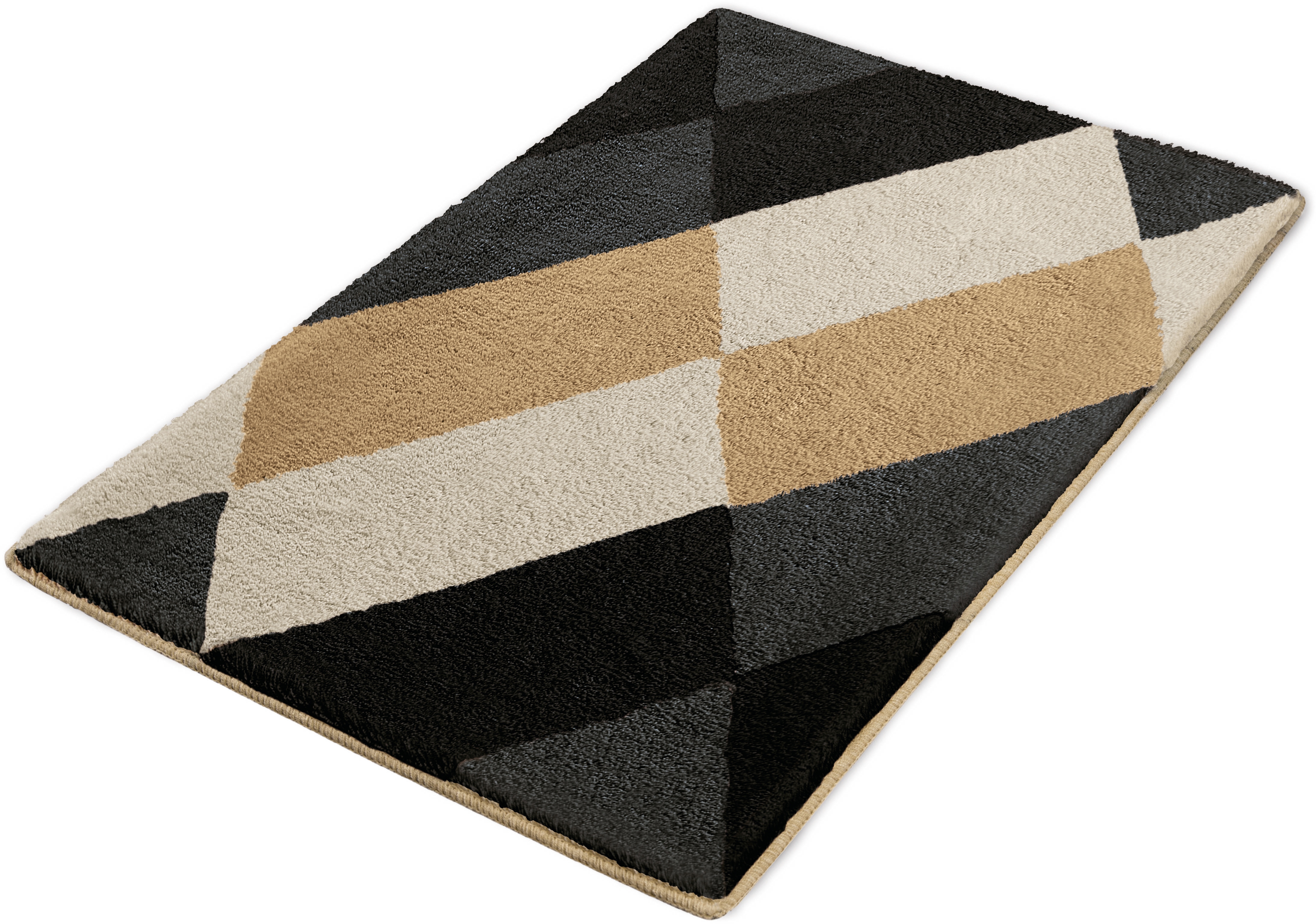 Kleine Wolke Badematte "Ayana, Badvorleger, Badezimmer Teppich" Höhe 15 mm rutschhemmend beschichtet fußbodenheizungsgeeignet Badteppich, modernes Rauten Design, leichter Hoch-Tief Effekt
