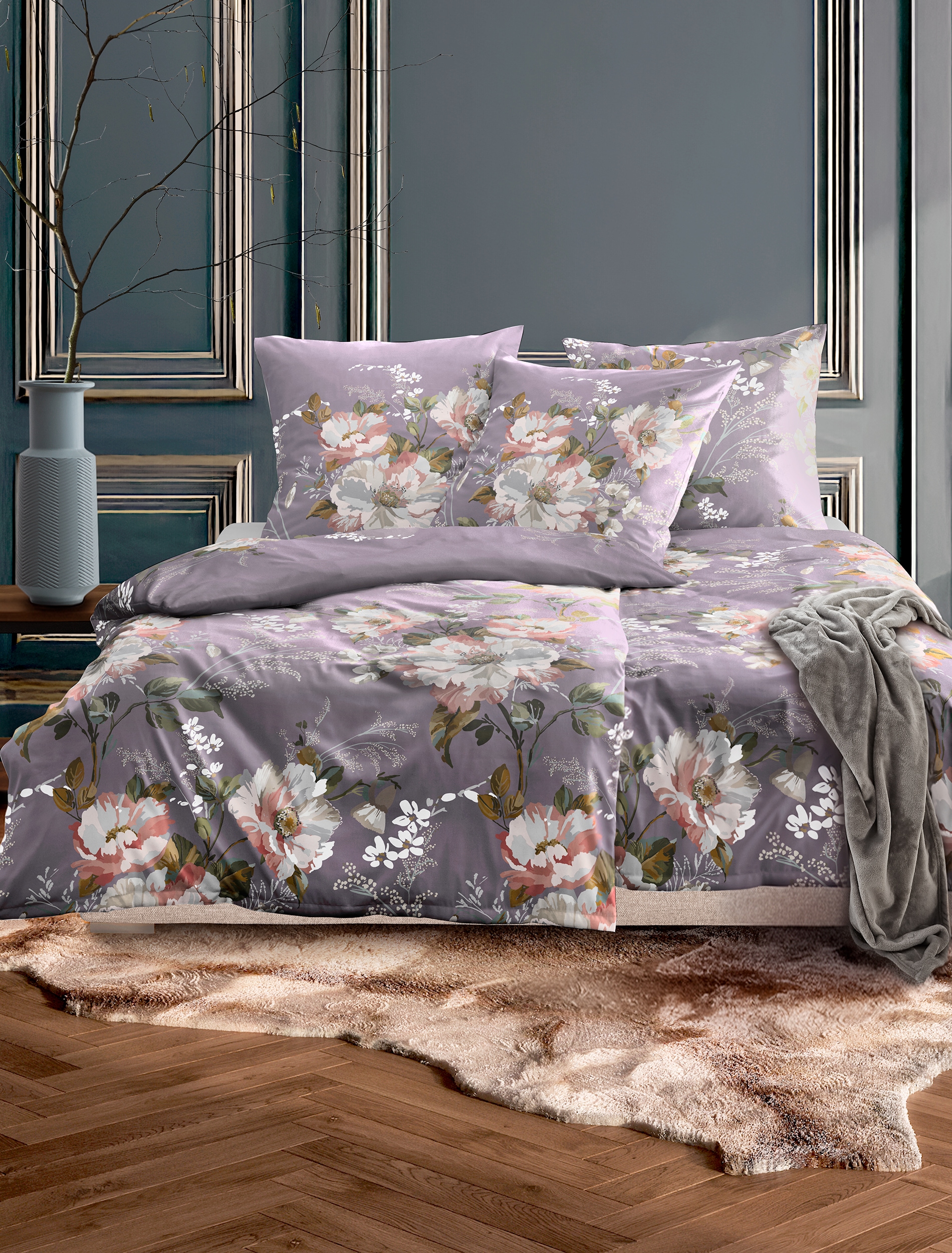 Bettwäsche IRISETTE70 mauve, Mako-Satin, Obermaterial: 100% Baumwolle, Bettwäsche, "Wave 8781", Mako-Satin, anschmiegsam und atmungsaktiv,