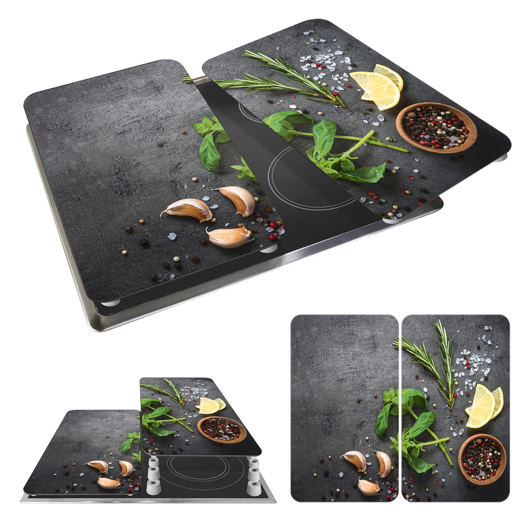 WENKO Herd-Abdeckplatte »Universal Modell Kräuter« Herdabdeckung für alle Herdarten, kratzfest, mit rutschfesten Füßen
