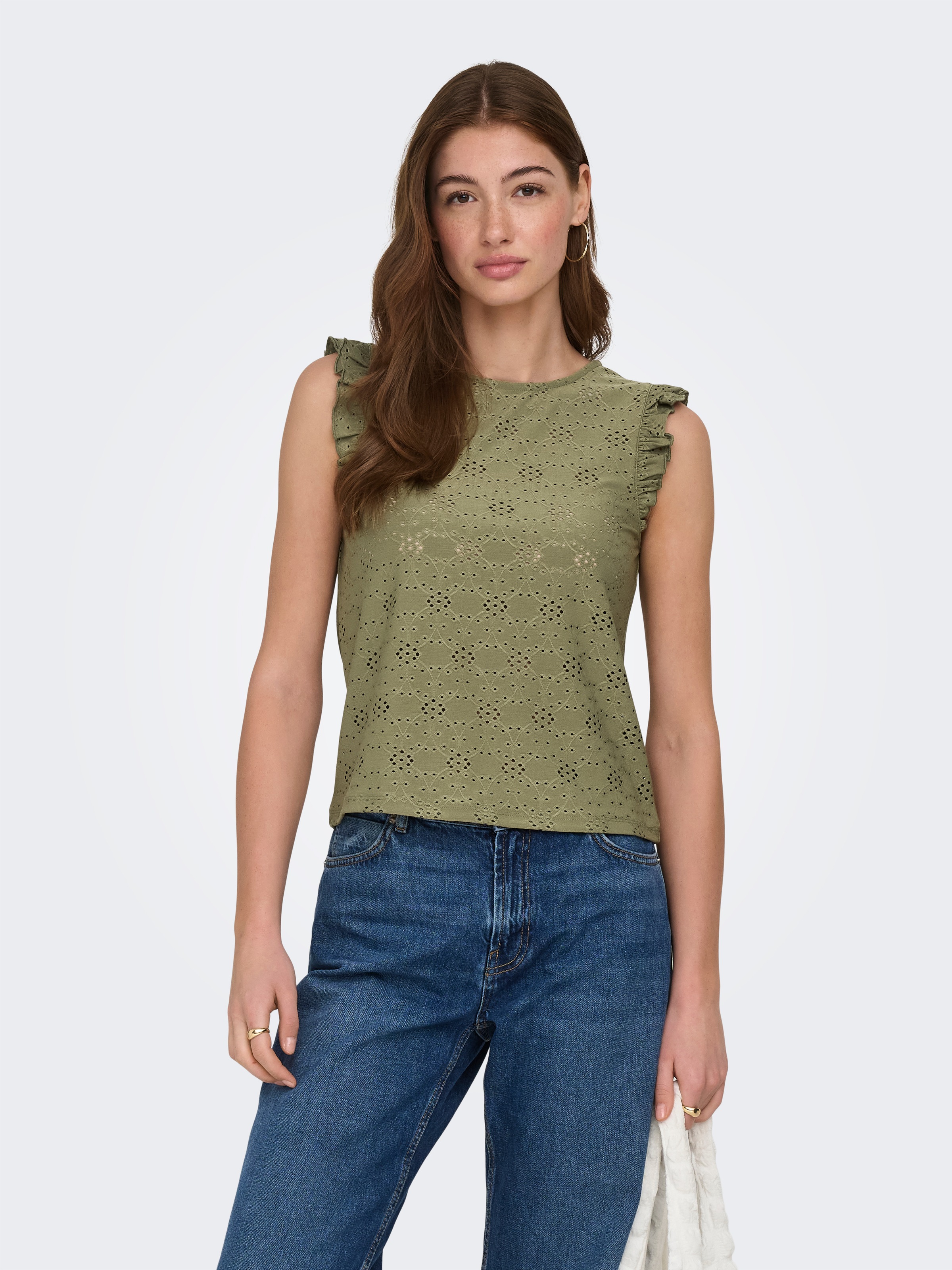 ONLY Shirttop "ONLSMILLA S/L FRILL TOP JRS" Materialmix, regular fit, Rundh günstig online kaufen