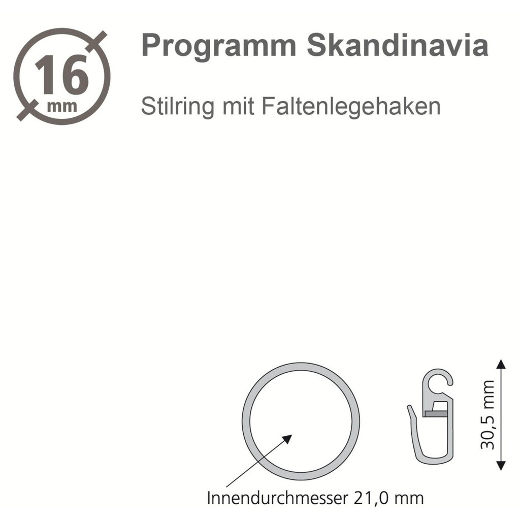 Liedeco Flachring »Gardinenring, Stilring mit Faltenlegehaken "Skandinavia"«, (8 St.)