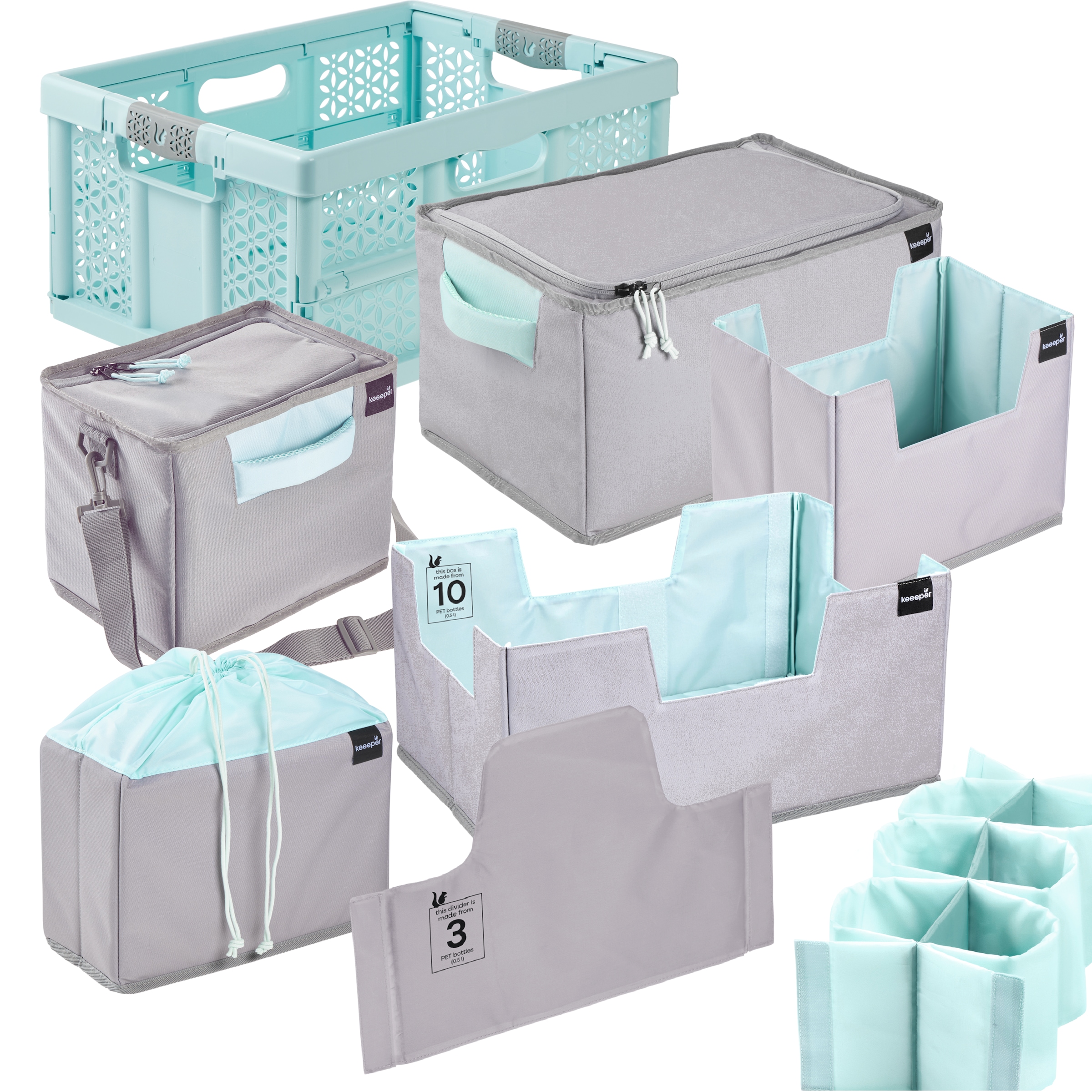 KEEEPER Klappbox "lea 32l und 5x faltbare Boxen und Isoliertaschen nea", B:48cm H:23,5cm T:34,5cmaquamarine, grau, Einkaufskörbe, Soft-Touch-Griffe,