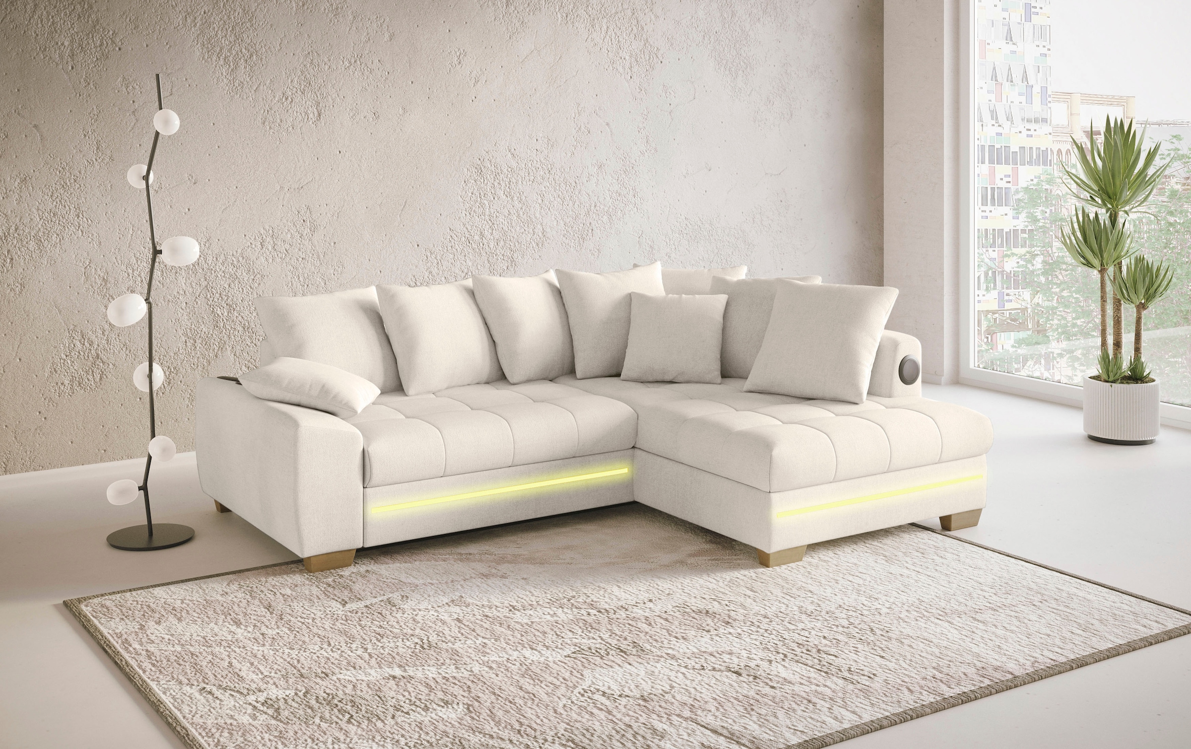 Mr. Couch Ecksofa »Nikita II, L-Form«, RGB-LED, Bluetooth-Soundsystem, wahlweise mit Bett, Bettkasten