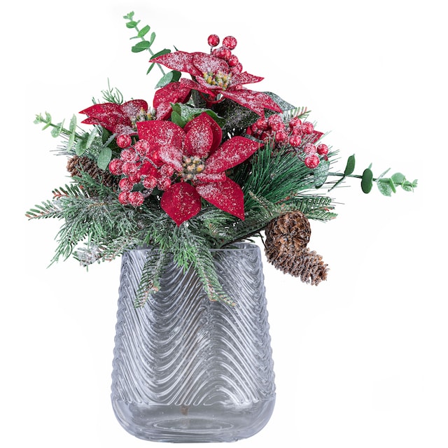 Creativ deco Dekovase »Weihnachtsdeko«, (Set, 2 St., 1 Vase, 1 Bouquet),  mit Poinsettien-Mixbund in geeister Optik kaufen | BAUR