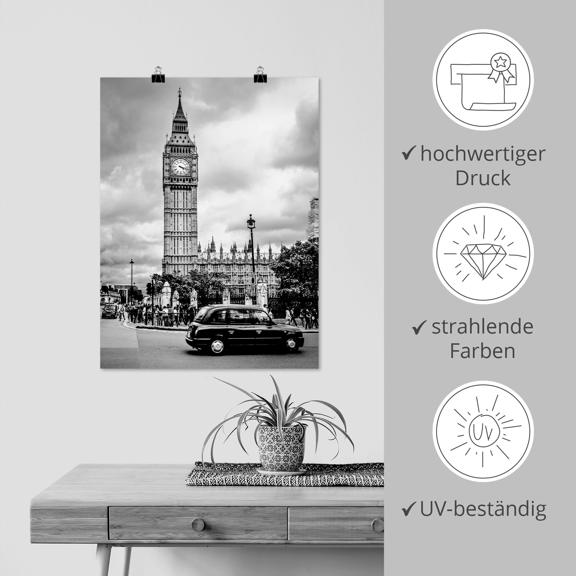 Artland Wandbild »London Taxi und Big Ben«, Gebäude, (1 St.), als Leinwandbild, Poster in verschied. Größen