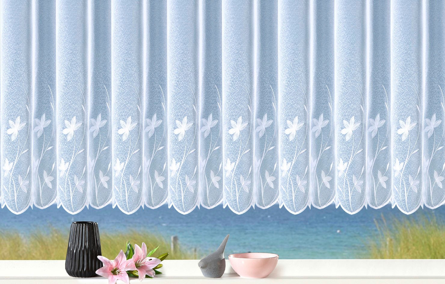 Weckbrodt Gardine "Florenz" Kräuselband 1 Stk. tlg. echte Stickerei, Sablè, günstig online kaufen