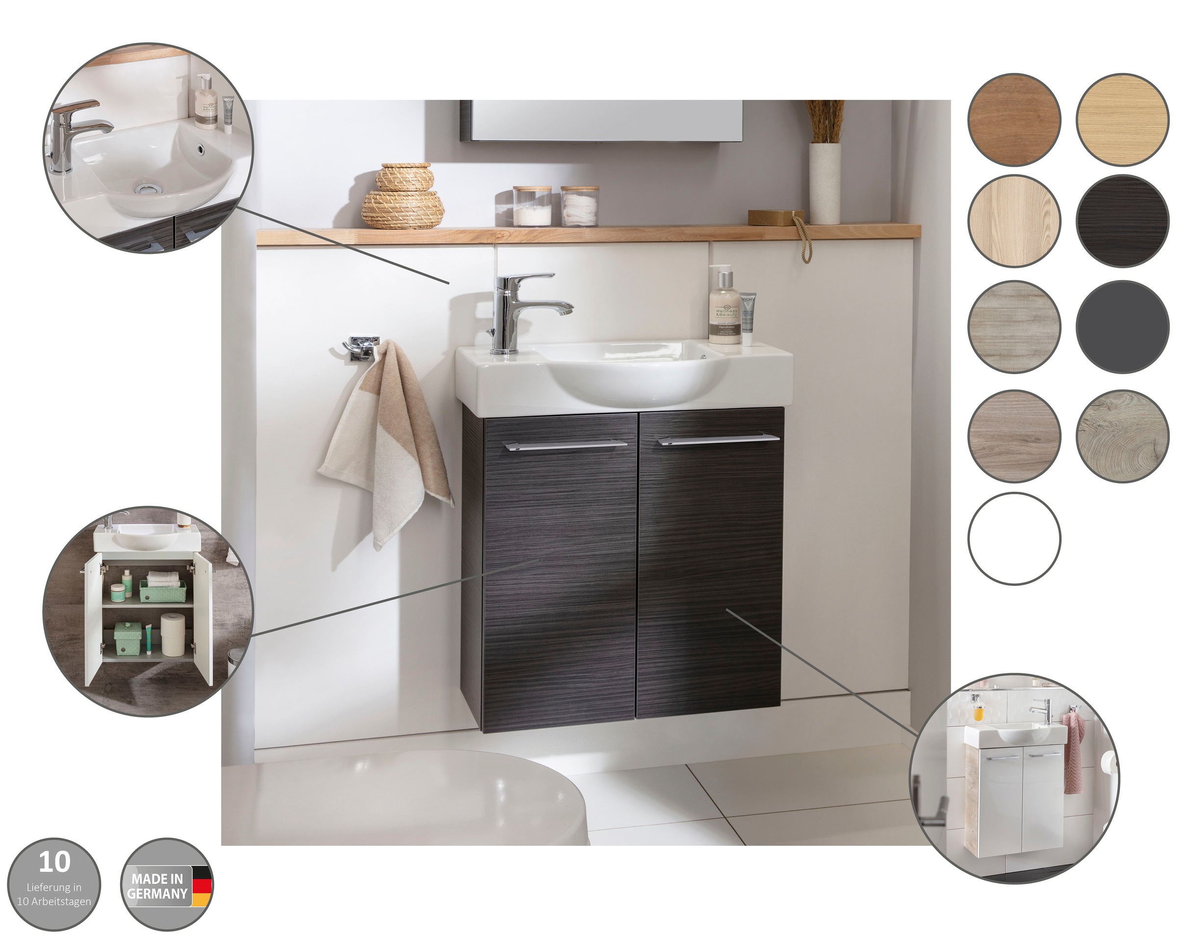 Thumbnail - FACKELMANN Waschbeckenunterschrank "SBC" Badmöbel für Gäste-WC, Breite ca. 55 cm