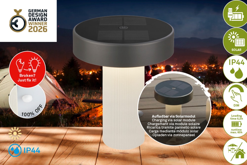 Briloner Leuchten LED Außen-Tischleuchte "POGA" LED-Modul 1 Stk. 16x20 cm, Akku tauschbar, Indoor/Outdoor, Wohnzimmer, Balkon