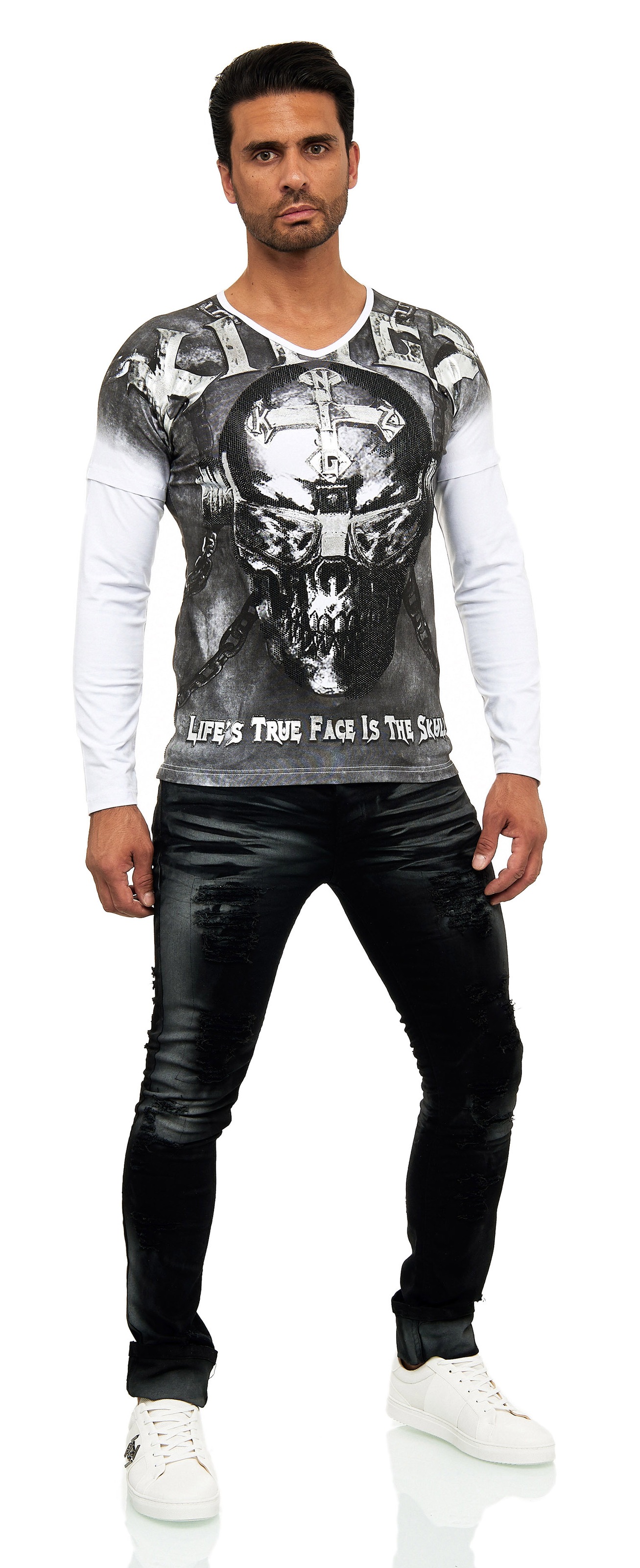 KINGZ Langarmshirt, mit coolem Totenkopf Print