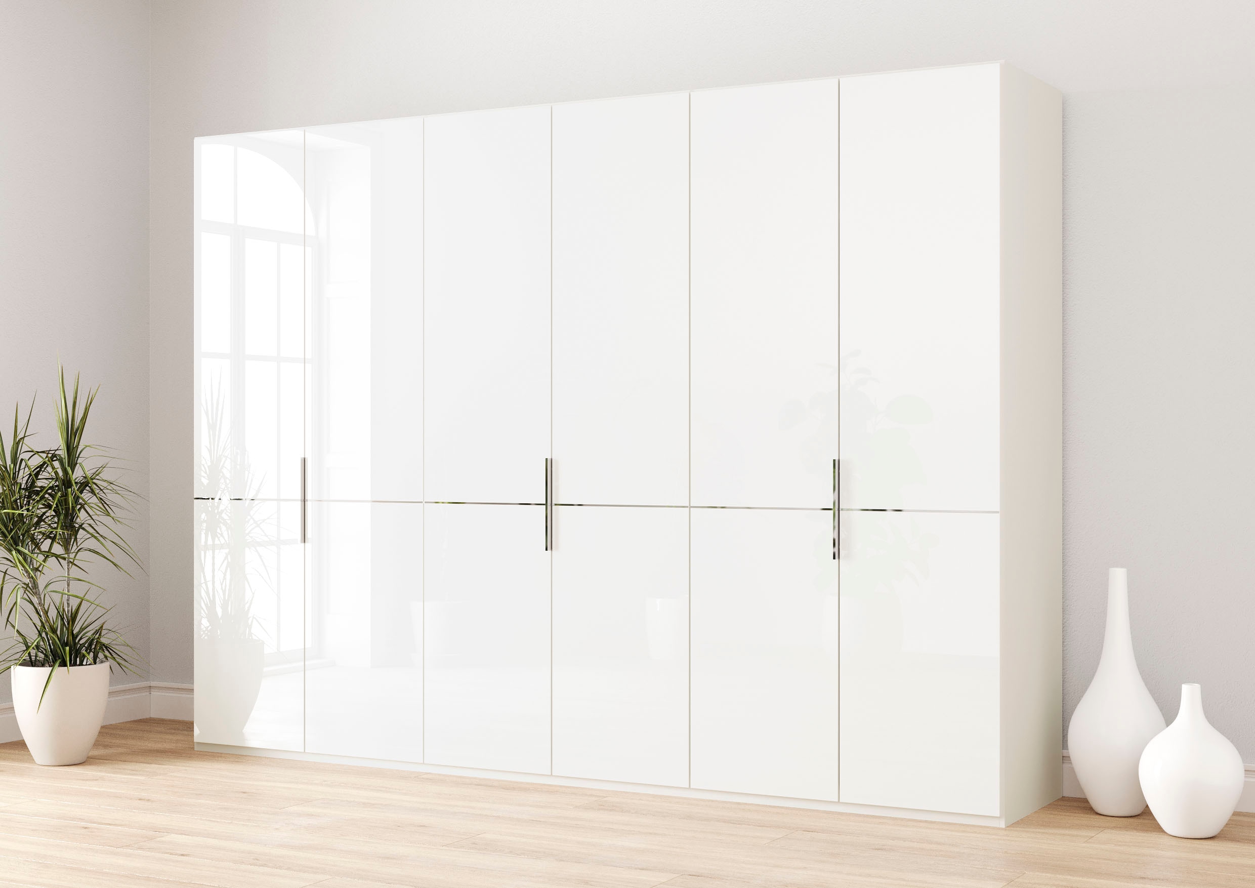 Musterring Kleiderschrank "Imola W" Einlegeböden und Kleiderstangen,mit Glastüren und Aufleistung in Chrom
