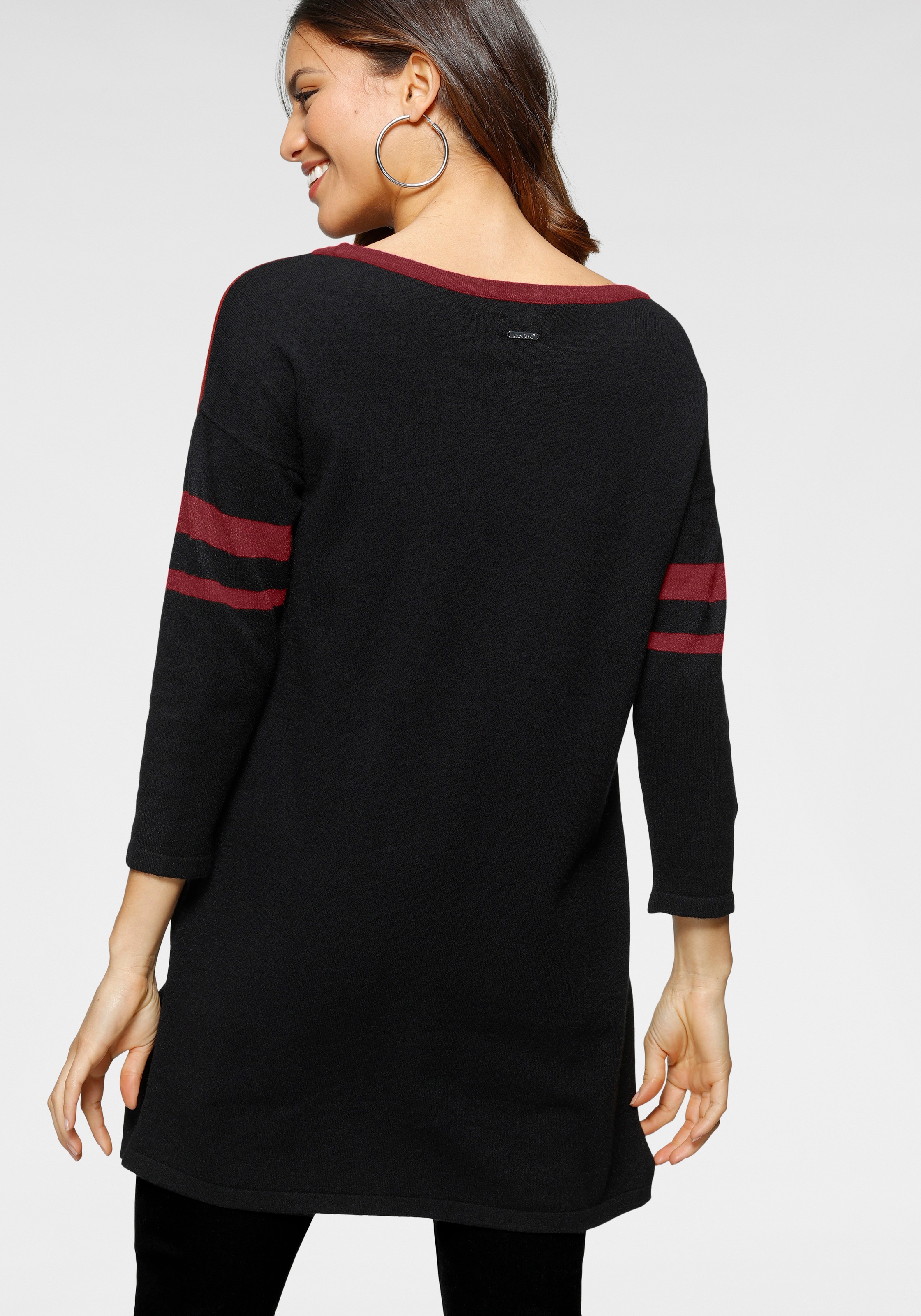 Laura Scott Damen Longpullover, Gr. 46, Schwarz-Dunkelrot 3