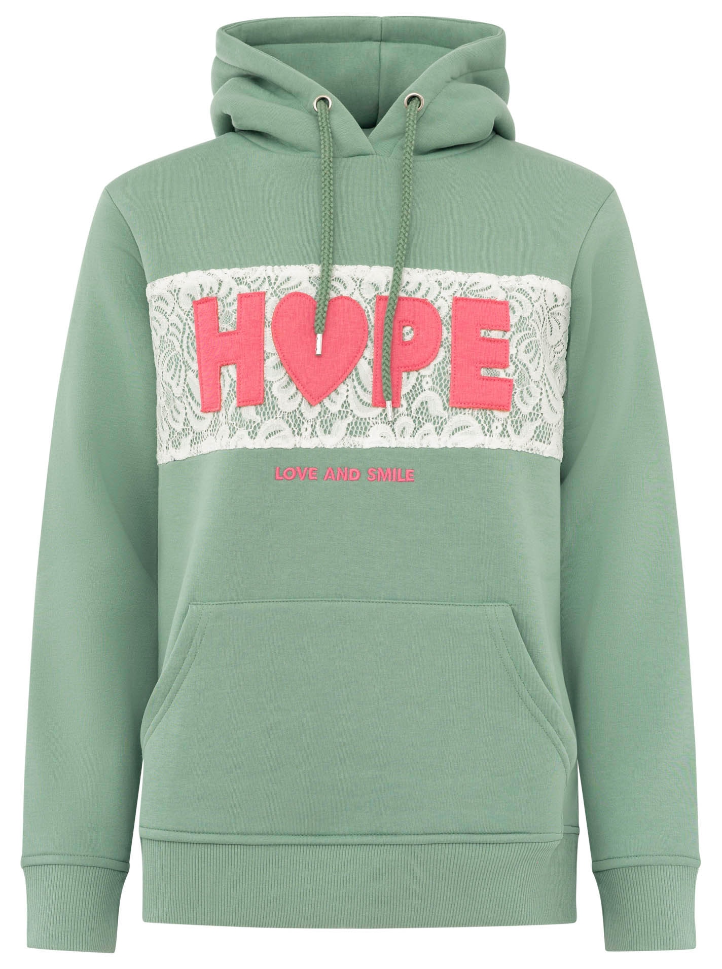 Zwillingsherz Hoodie »"HOPE Spitze"«, Kapuze mit Kordel, Motiv mit Spitze, elastische Bündchen
