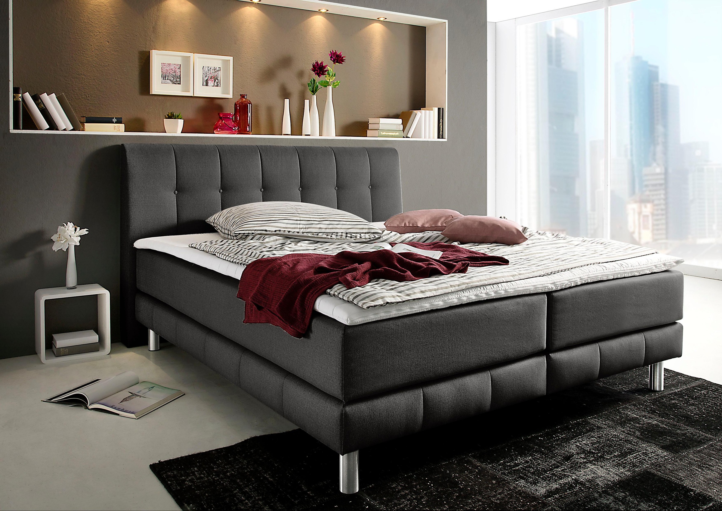Boxspringbett HOME AFFAIRE, B:104cm L:211cm, grau, Bezug der Spiegelfläche Matratzendrell aus 100% Polyester;feiner Strukturstoff-Bezug (100%