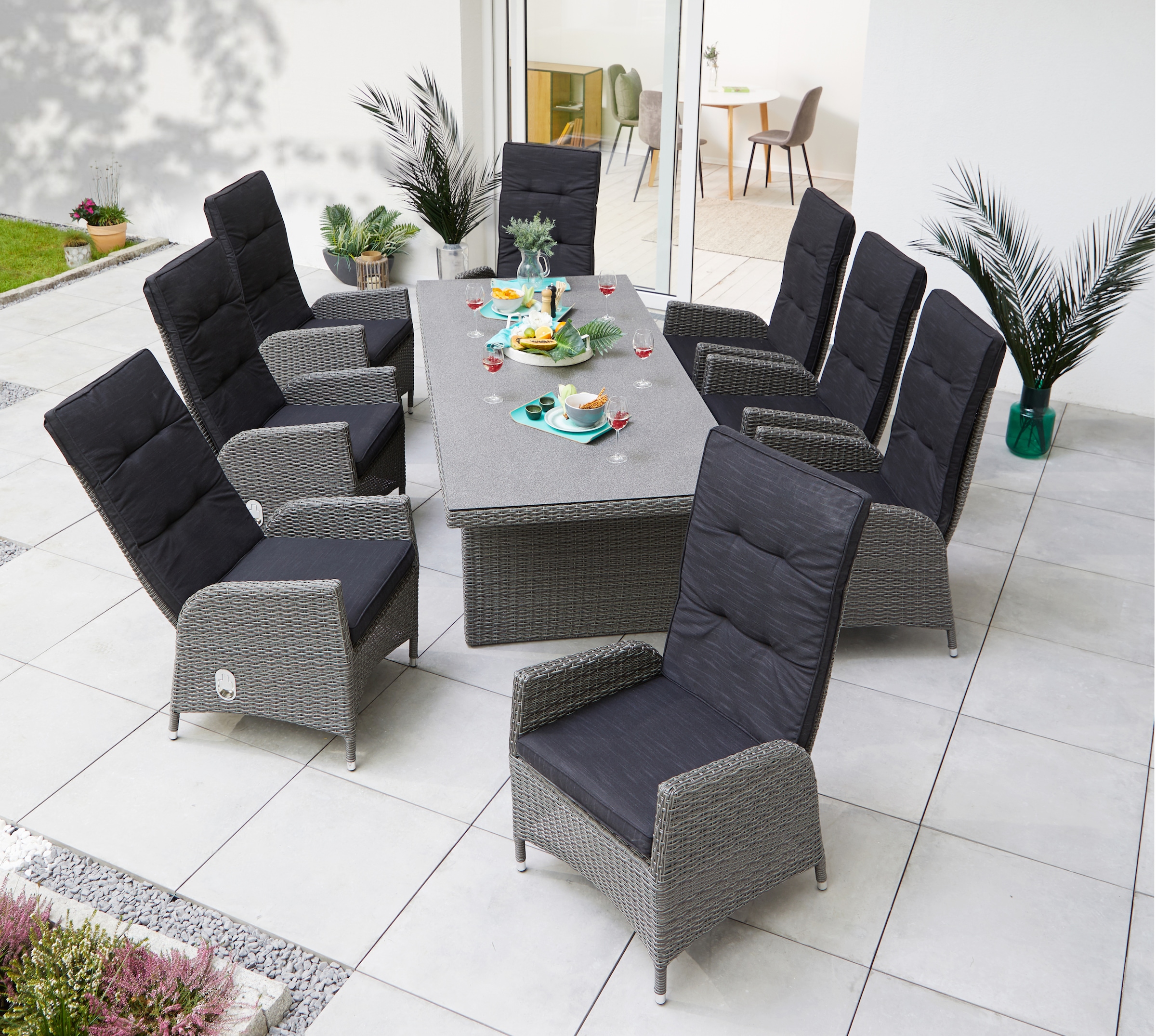 Sessel, Garten-Essgruppe »Brisbane«, 225x100x75 KONIFERA inkl. Tisch cm 8 | Alu+ Polyrattan), BAUR Auflagen, tlg., 1 (17