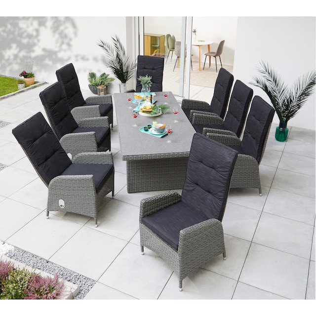 KONIFERA Garten-Essgruppe »Brisbane«, (17 tlg., inkl. Auflagen, Alu+ Polyrattan), 8 Sessel, 1 Tisch 225x100x75 cm | BAUR