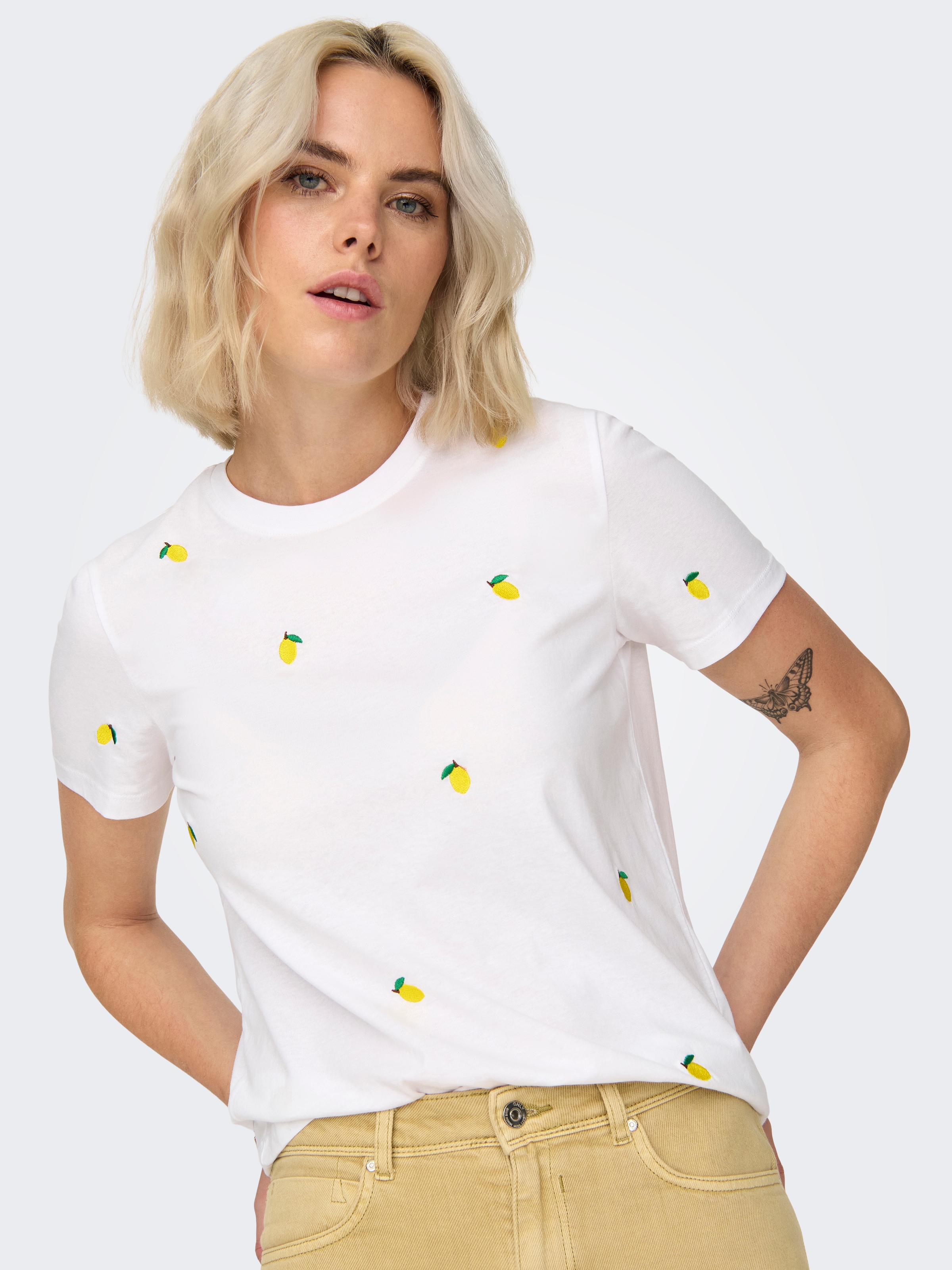 ONLY Kurzarmshirt »ONLKETTY LIFE S/S O-NECK TOP JRS NOOS« Baumwolle, regular fit, Kurzarm, Rundhals