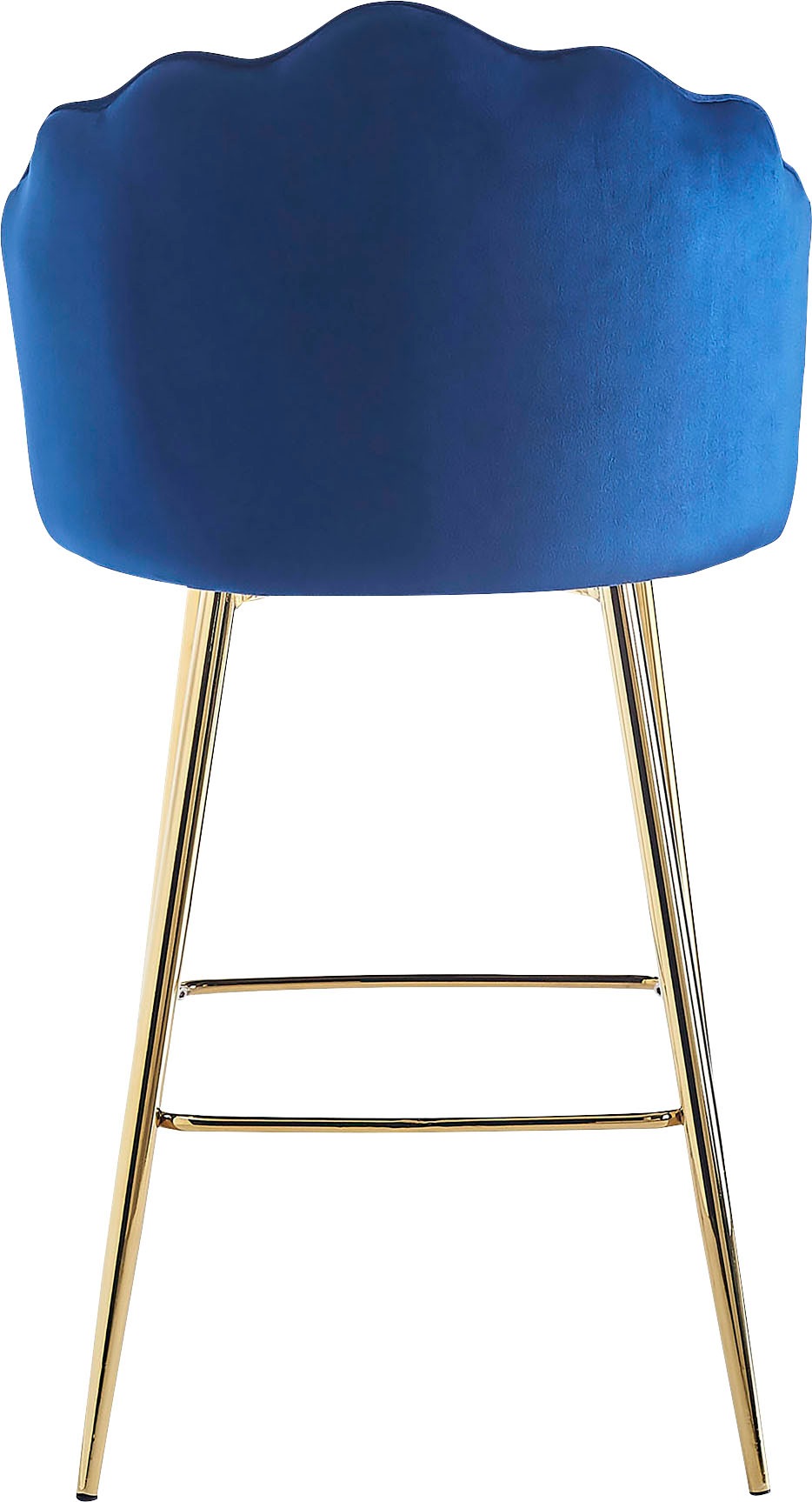 Barhocker SALESFEVER "Clam Barstuhl mit Stil", blau (dunkelblau, gold), B:52cm H:100cm T:54cm, Samt (100% Polyester), Metall, Hocker, Barhocker, Extravagantes Muscheldesign im praktischen 2er Set 2