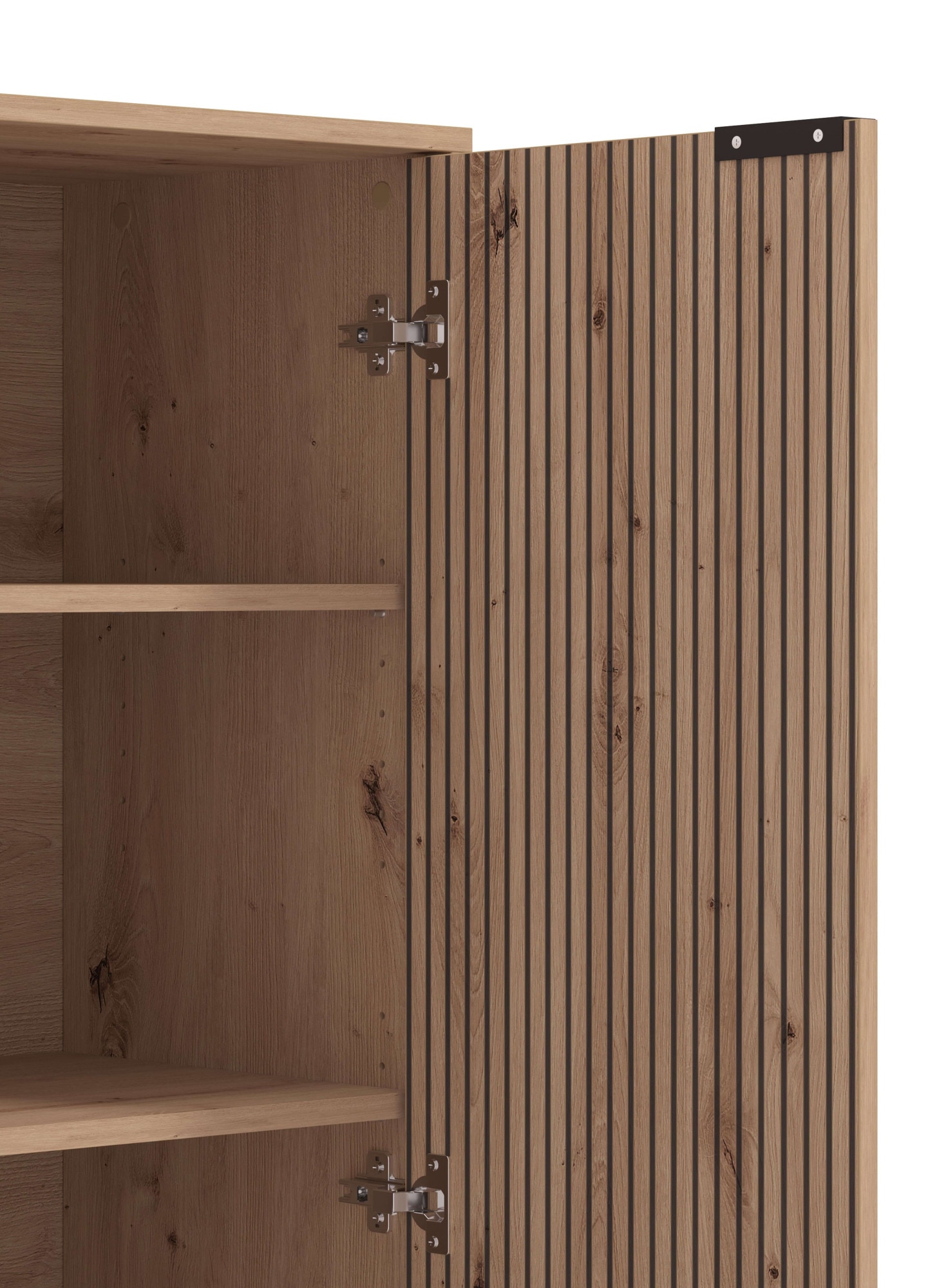 Home affaire Highboard »Mayenne Sideboard, Stauraumschrank, Anrichte, Hochschrank, Breite 93cm«, Holztür mit Rillen-Optik, Glastür, Modernes Design