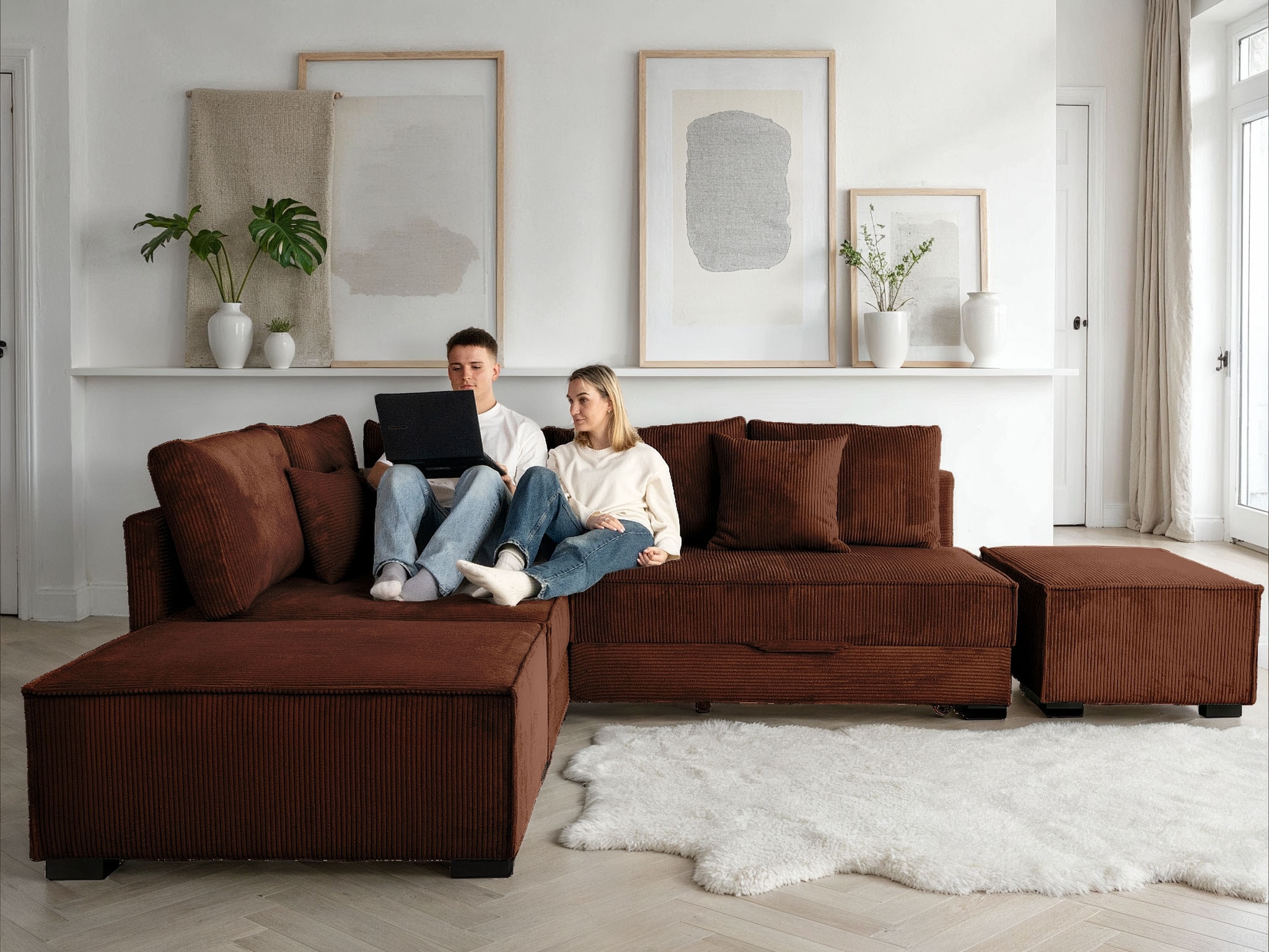 Home affaire "Night & Day L-Form, B: 316 cm mit Dauer-Schlaffunktion 180x200 cm" Set: Sofa & Hocker, Schlaffunktion, Bettkasten & Kissen, Boxspringbett