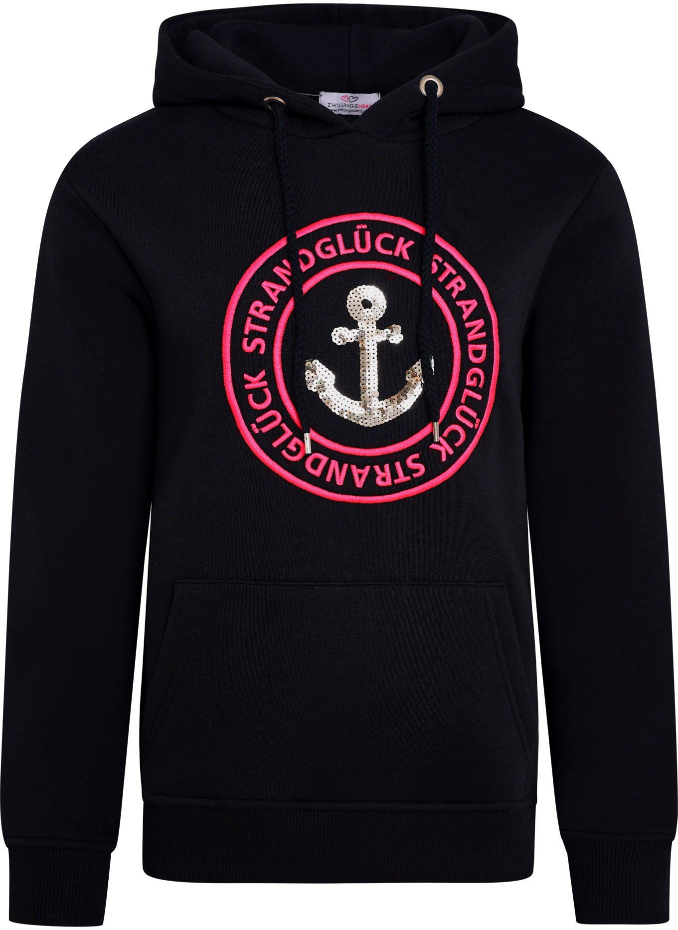 Zwillingsherz Kapuzensweatshirt, gestickter Schriftzug, Kapuze, Langarm, Kä günstig online kaufen