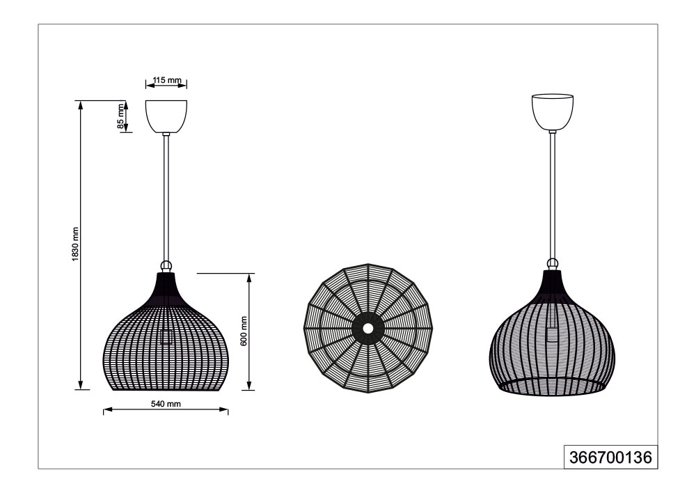 TRIO Leuchten Pendelleuchte »JANNE, große Hängelampe mit Juteschirm Korb Optik Ø 54cm Höhe 183 cm« E27 1 Stk. warmweiß - kaltweiß exkl 1x E27 max 10W, Hängeleuchte Küche Schlafzimmer Esszimmer