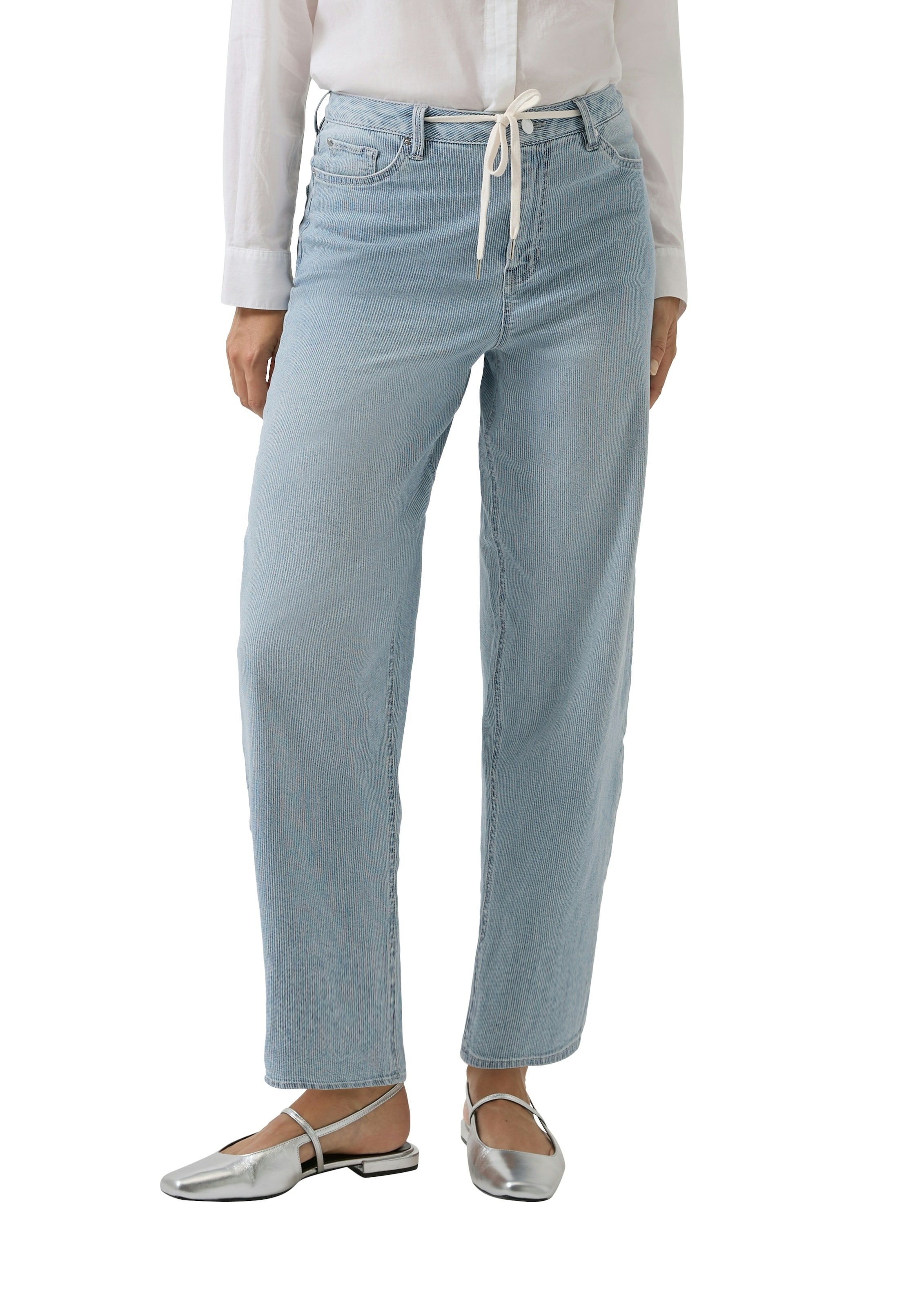 s.Oliver 5-Pocket-Jeans "Barrel Leg" mit feinem Streifenmuster und Bindeband